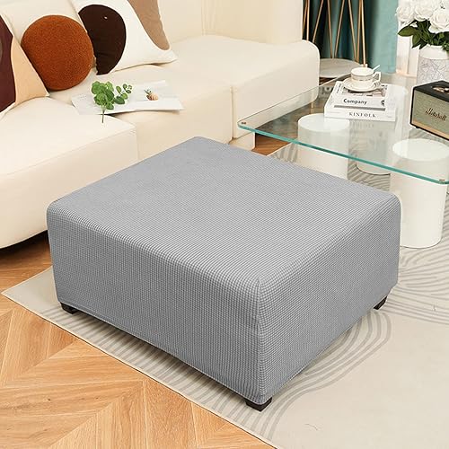 2 fundas elásticas para otomanas, fundas otomanas de almacenamiento rectangular, fundas de taburete de jacquard para reposapiés, protectores de