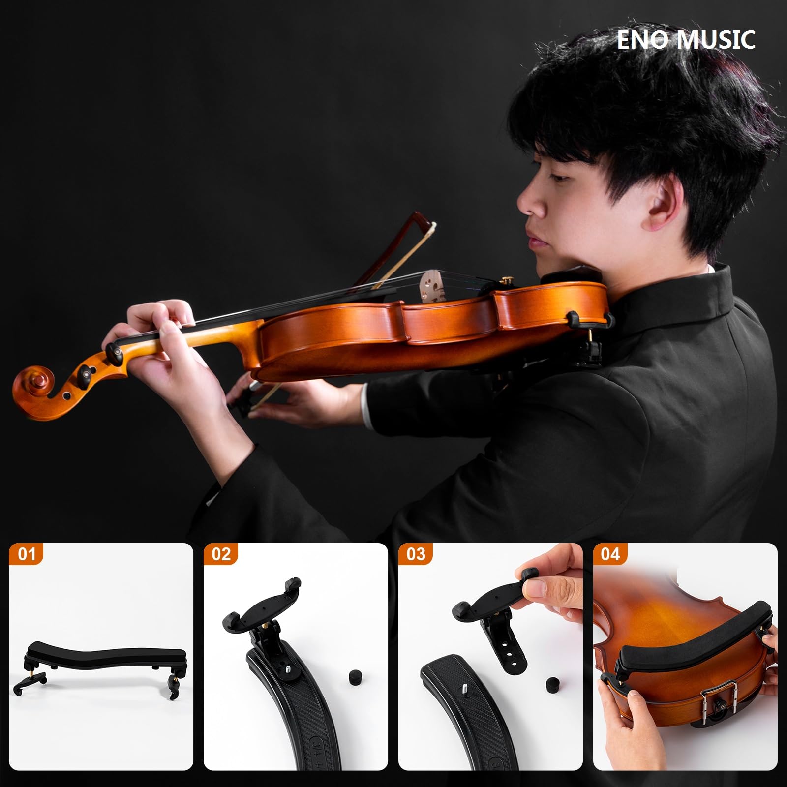 ENO MUSIC Kit de violín 4/4 de tamaño completo para principiantes y adultos con colofonia, arco y funda rígida, todos los accesorios de instrumentos musicales de cuerda incluidos