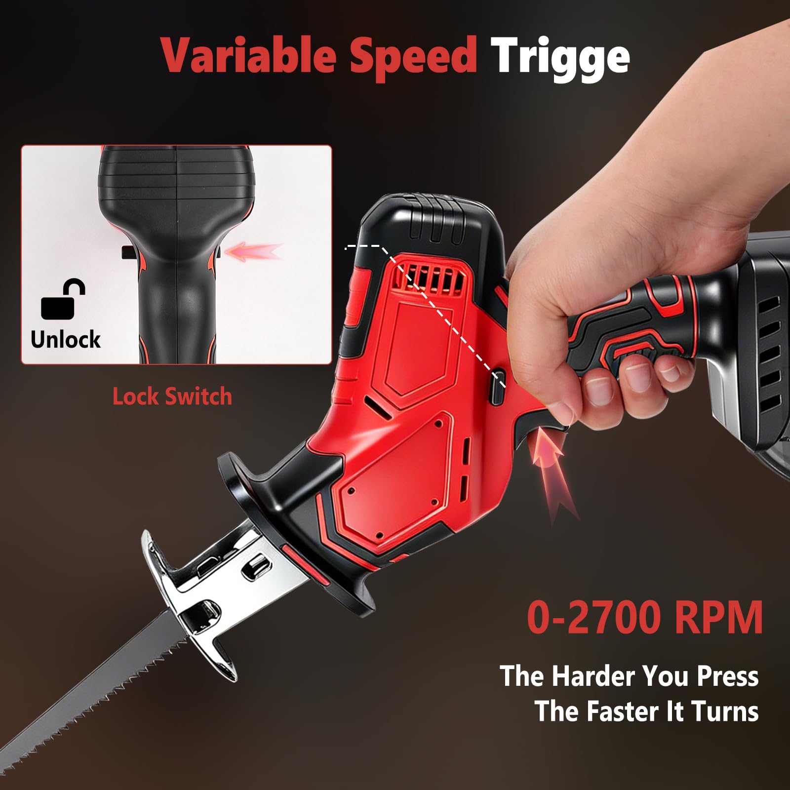 Sierra de sable inalámbrica compatible con Milwaukee, 0-2700 rpm de velocidad variable, sierra para madera inalámbrica (sierra eléctrica), incluye 4 hojas para cortar metal, madera y PVC