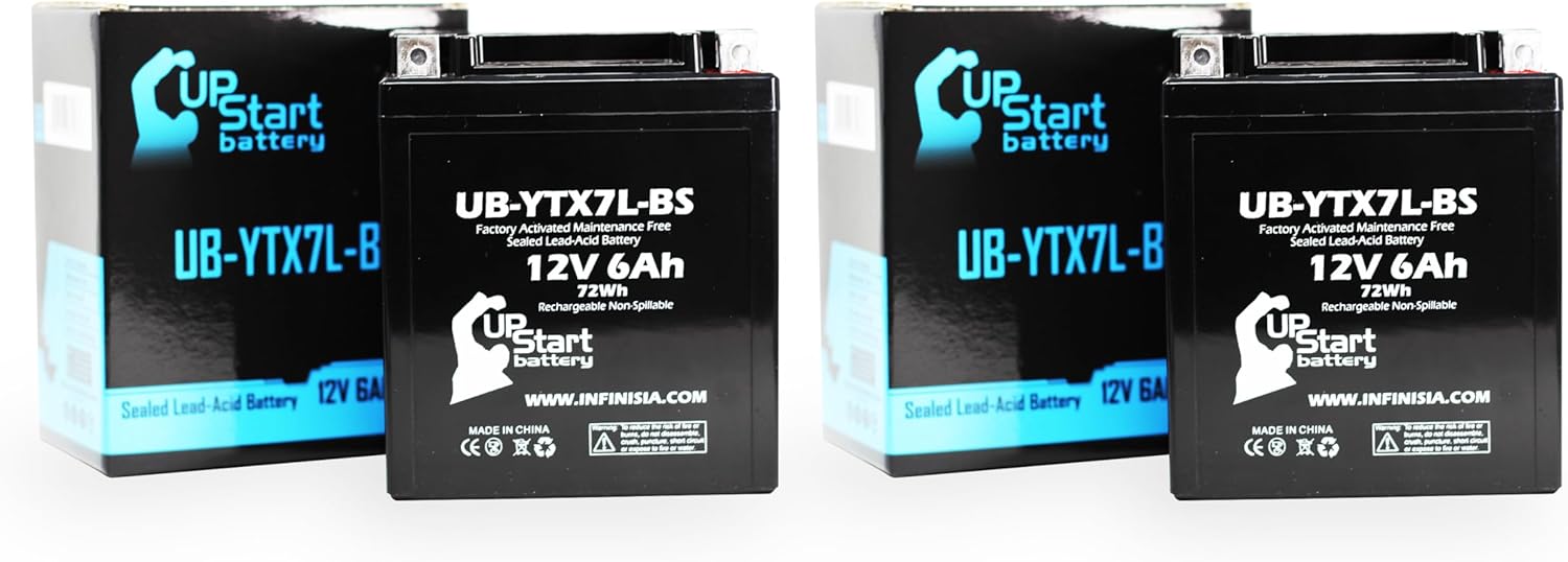 2-Pack Replacement for 2001 Suzuki GZ250 250CC Factory Activated, Maintenance Free, Motorcycle Battery - 12V, 6Ah, UB-YTX7L-BS