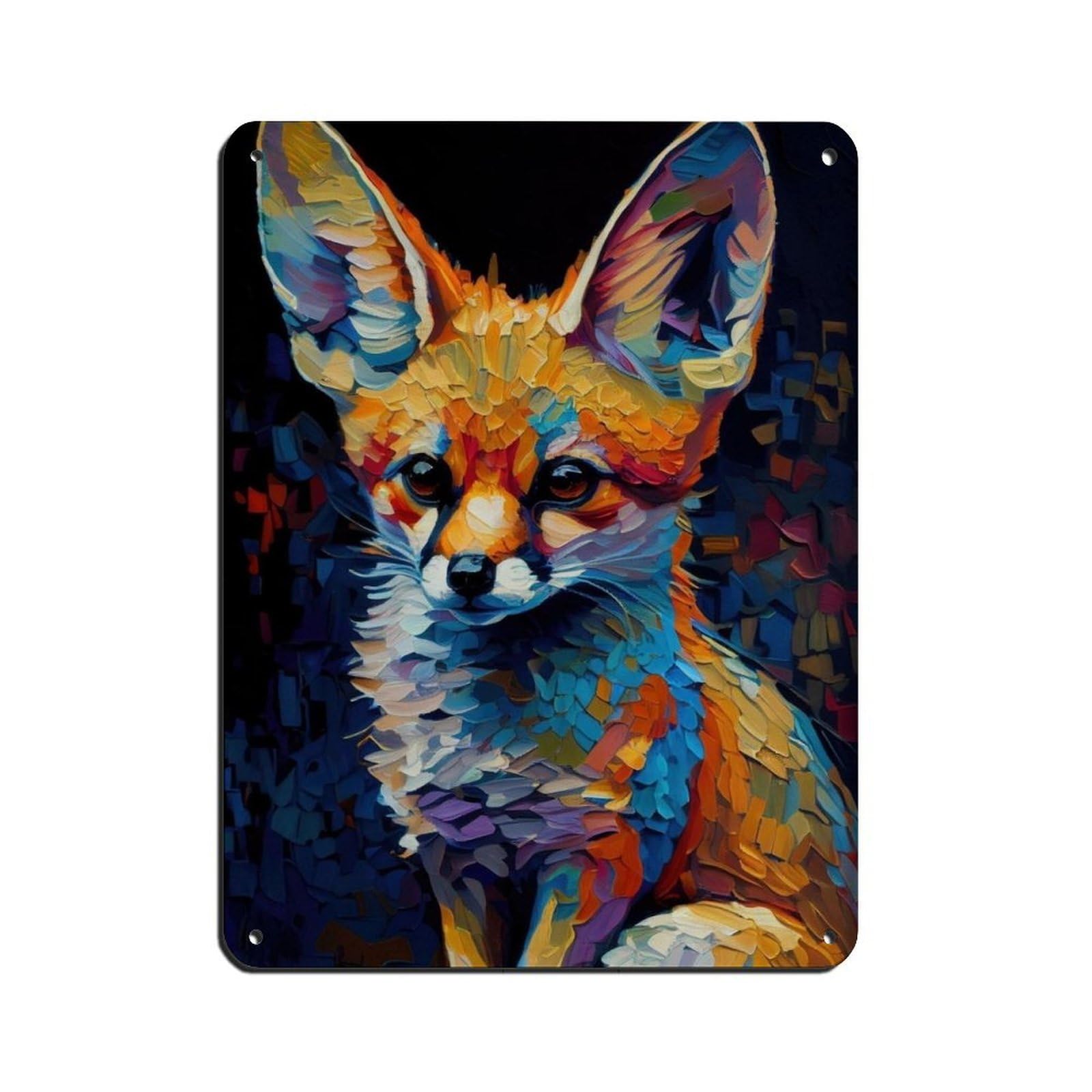 Lxwnze 30L X 40W Cm Fennek Fox Oil Painting Poster Tin Sign Vintage Metal Pub Club Cafe Bar Home Wall Art Decoration Poster Retro 12X16inch(30X40cm)
