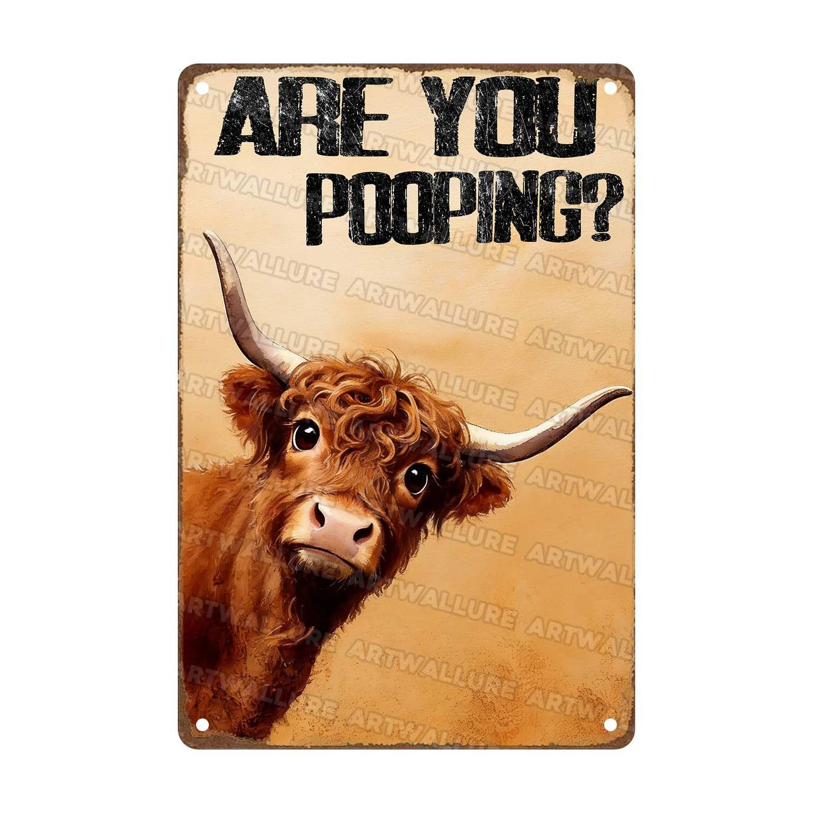 Are You Pooping Metal Tin Sign Funny Highland Cattle Wall Decor for Home Bathroom Poster Restroom Toilet Washroom 8x12Inch