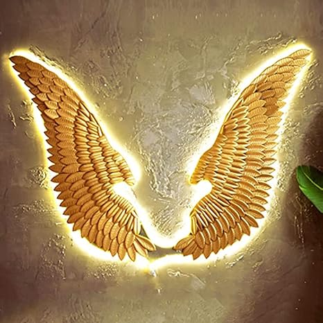 Amazon モダンメタルホームデコレーション 光る天使の羽の吊り下げ装飾 クリスマスの光る翼の飾り 壁掛け彫刻の装飾 リビングルーム オフィス用 金 ウォールステッカー オンライン通販