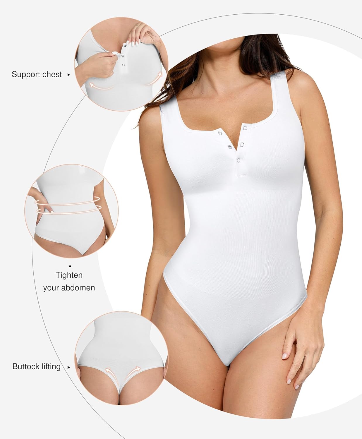 Popilush Bodysuits for Women Tummy Control Henley Going Out Outfits Shirts Body Suits Thong Button Down Tank Tops - Image 3