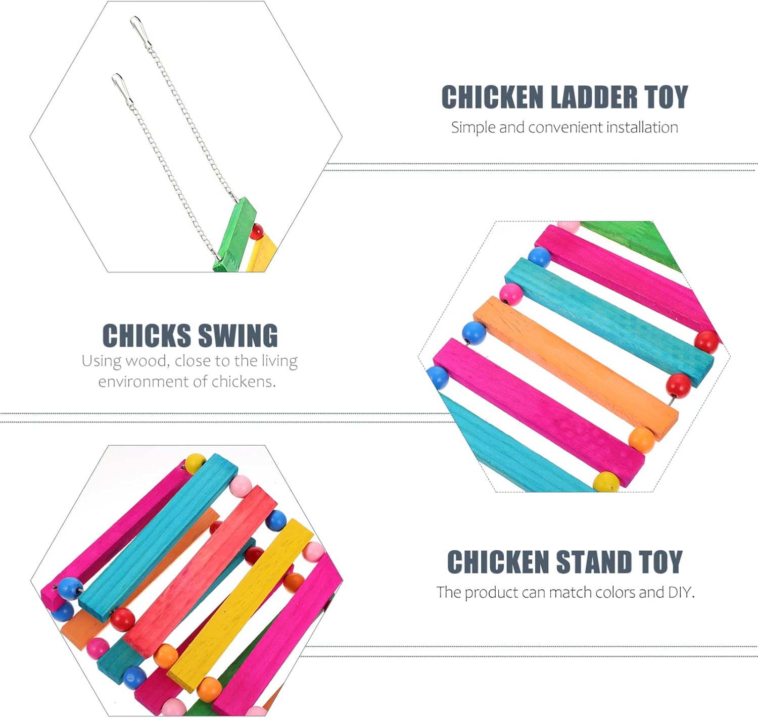 Wooden Chicken Flexible Ladder Bridge Rainbow Birdcage Swing Hammock Parrot Toys Handmade Hens Perch Stand Toy for Chicken Coop Accessory Colorful