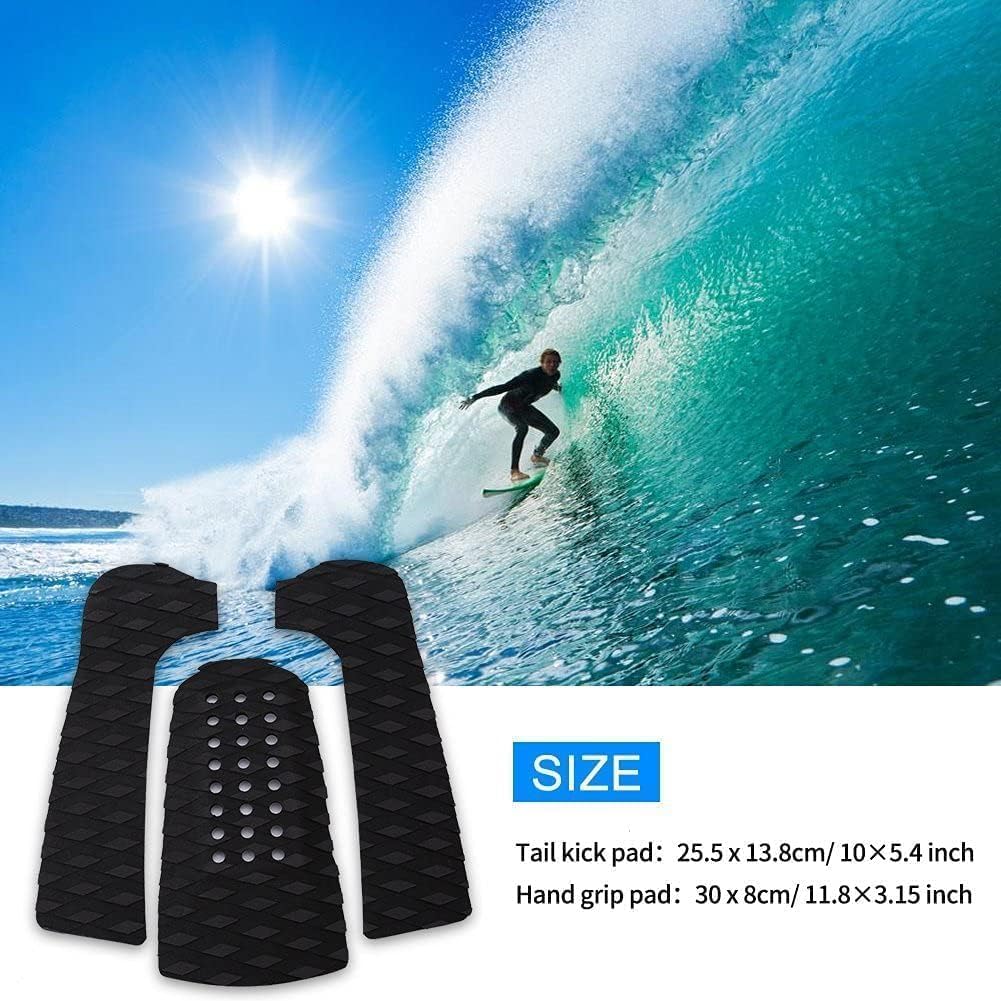 Vbest life 3Pcs Surfboard Traction Pad Antiscivolo Traction Pad Tailpad Deck Grip per Tavole da Surf Skimboard(Nero)