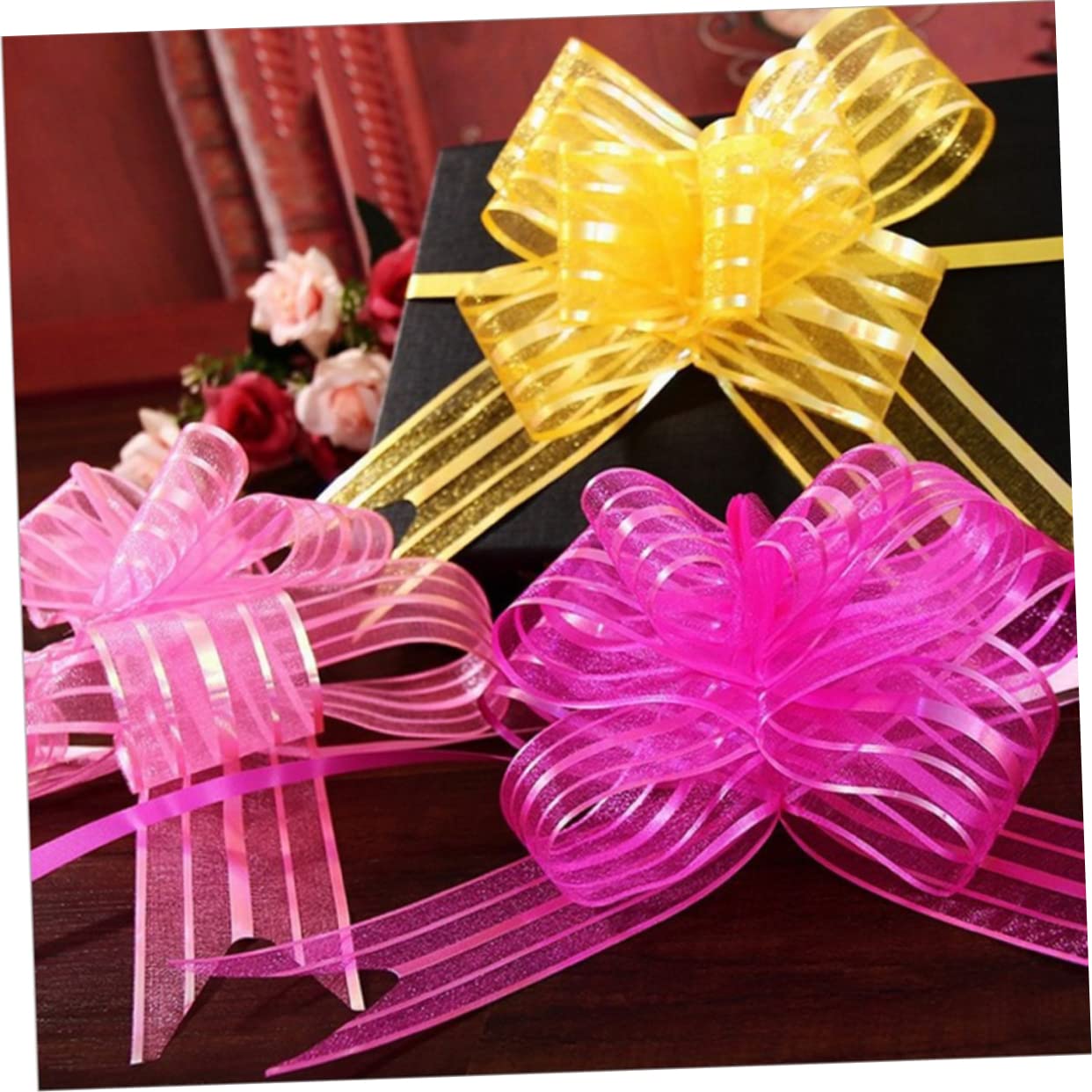 Healeved 36pièces Noeuds Décoratifs à Tirer Tulle Rose pour Mariage Et Fête pour Décorer Voitures Panier Et Plus