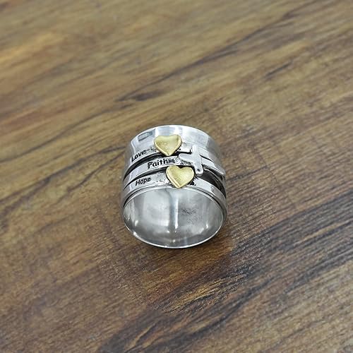 Miniatura 3 de Heart Ring Spinner Ring Fidget Ring Sterling Silver Gift Ring for Women Meditation Spinning Wide Band Anxiety Ring (5)