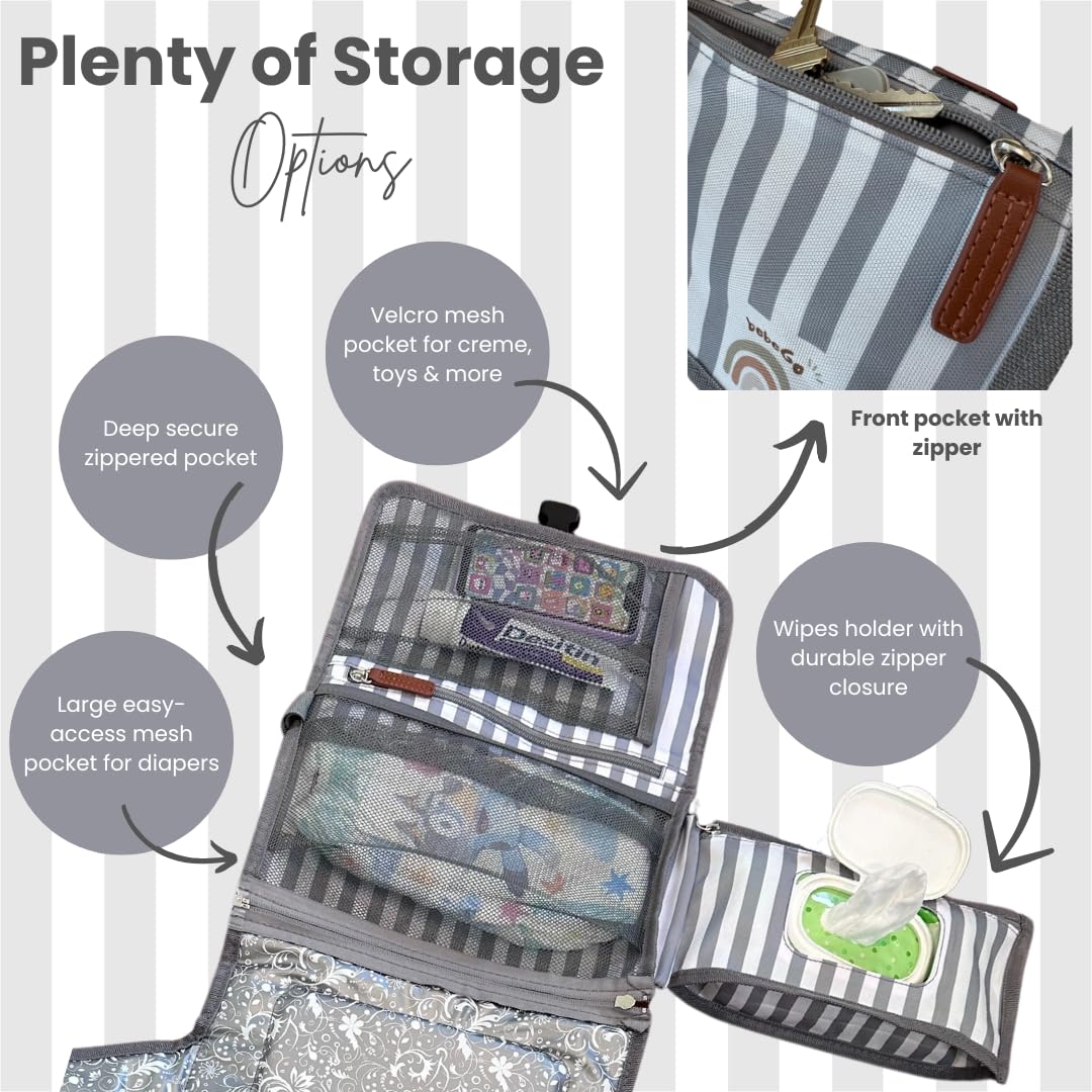 New X-Large Portable Diaper Changing Pad with Strap - Waterproof Foldup Baby Diaper Changing Mat with Zippered Storage - Multifunction Diaper Changing System - Shower Gift