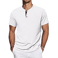 TARAINYA Henley T-Shirt Uomo Cotone Maglietta Maniche Corte Tinta Unita con Tasche Estate Bianco XL