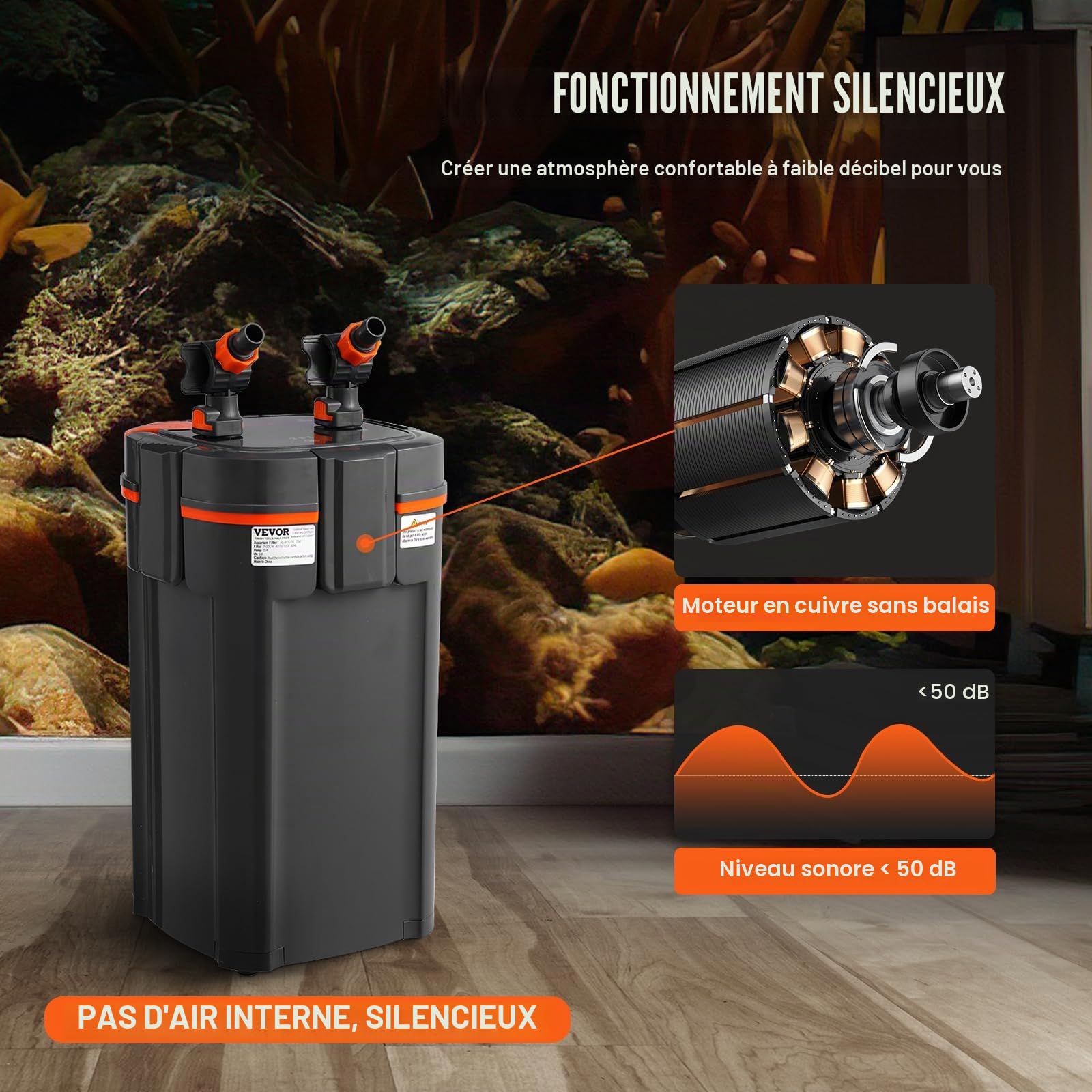 VEVOR Filtre d'aquarium 660 GPH, filtre à 5 étapes 235 gallons, ultra silencieux avec protection UV, submersible avec fonctions multiples pour aquariums, 25 W