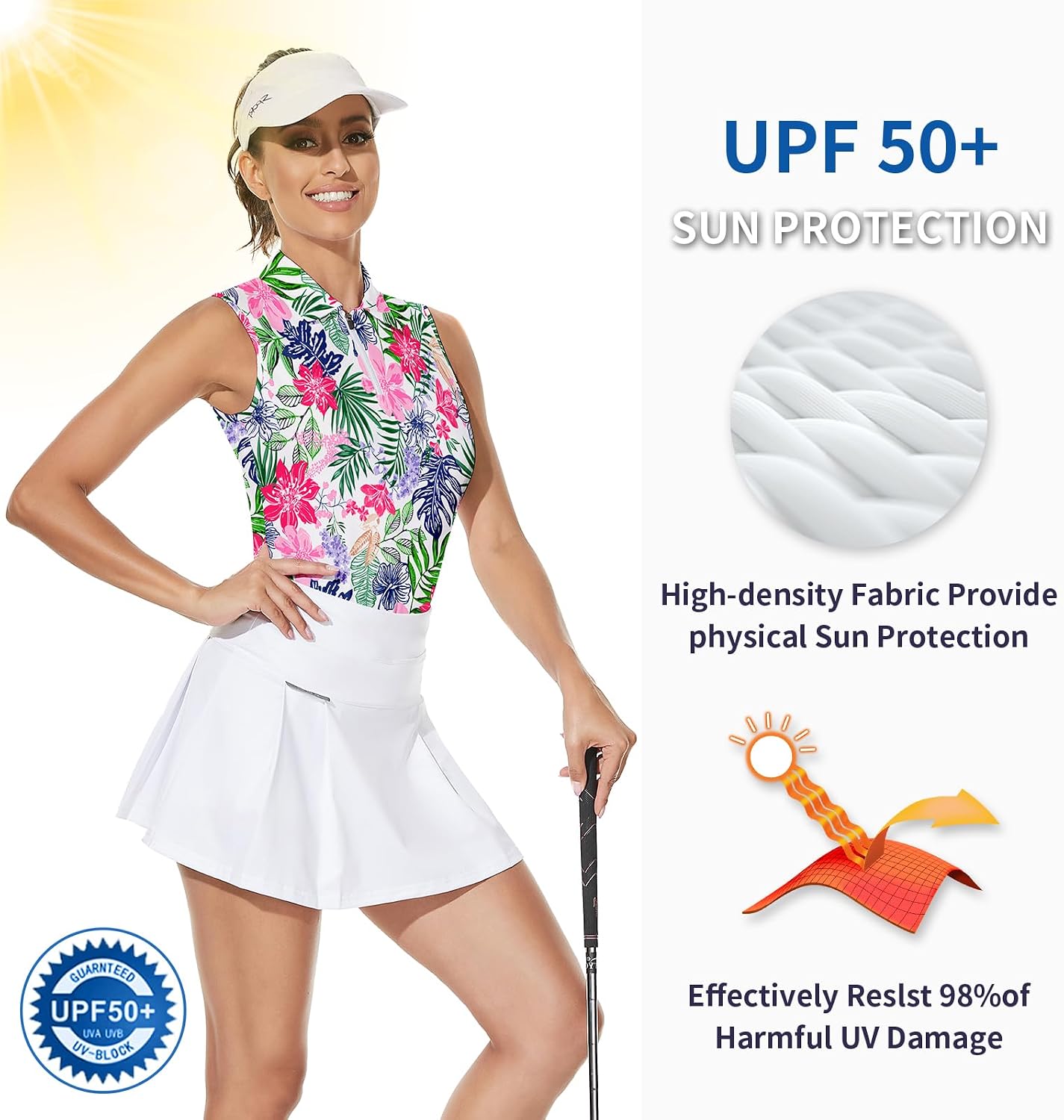 Soneven Womens Sleeveless Golf Shirt Moisture Wicking Athletic Golf Tank Top Printed Polo Tennis Shirts (XS-3XL)