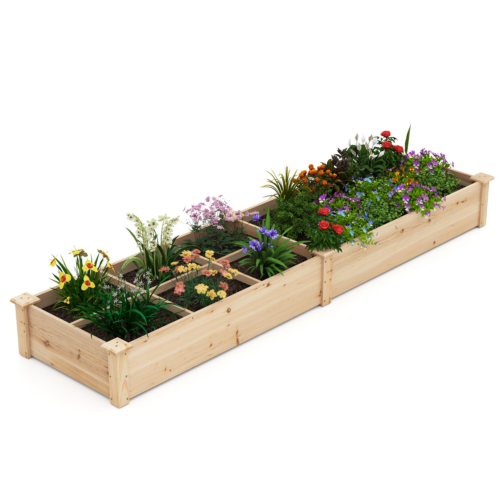 FANTASK Hochbeet Tannenholz, 228 x 62 x 25 cm, Blumenkasten mit 2 Pflanzkästen & Trennwänden, Gartenbeet für Gemüse, Blumen & Kräuter, Pflanzbeet für Garten, Terrasse, Balkon (Natur)