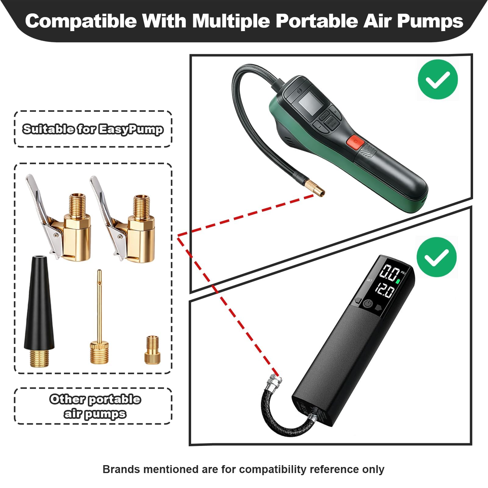 5 pièces Kit Adaptateur de Valve Multifonction, Compatible avec Bosch Easy Pump, Valve Adapter Set avec Adaptateur Pompe Vélo Valve Française, Kit Remplacement Valve Vélo pour Pneus Voiture et Ballons
