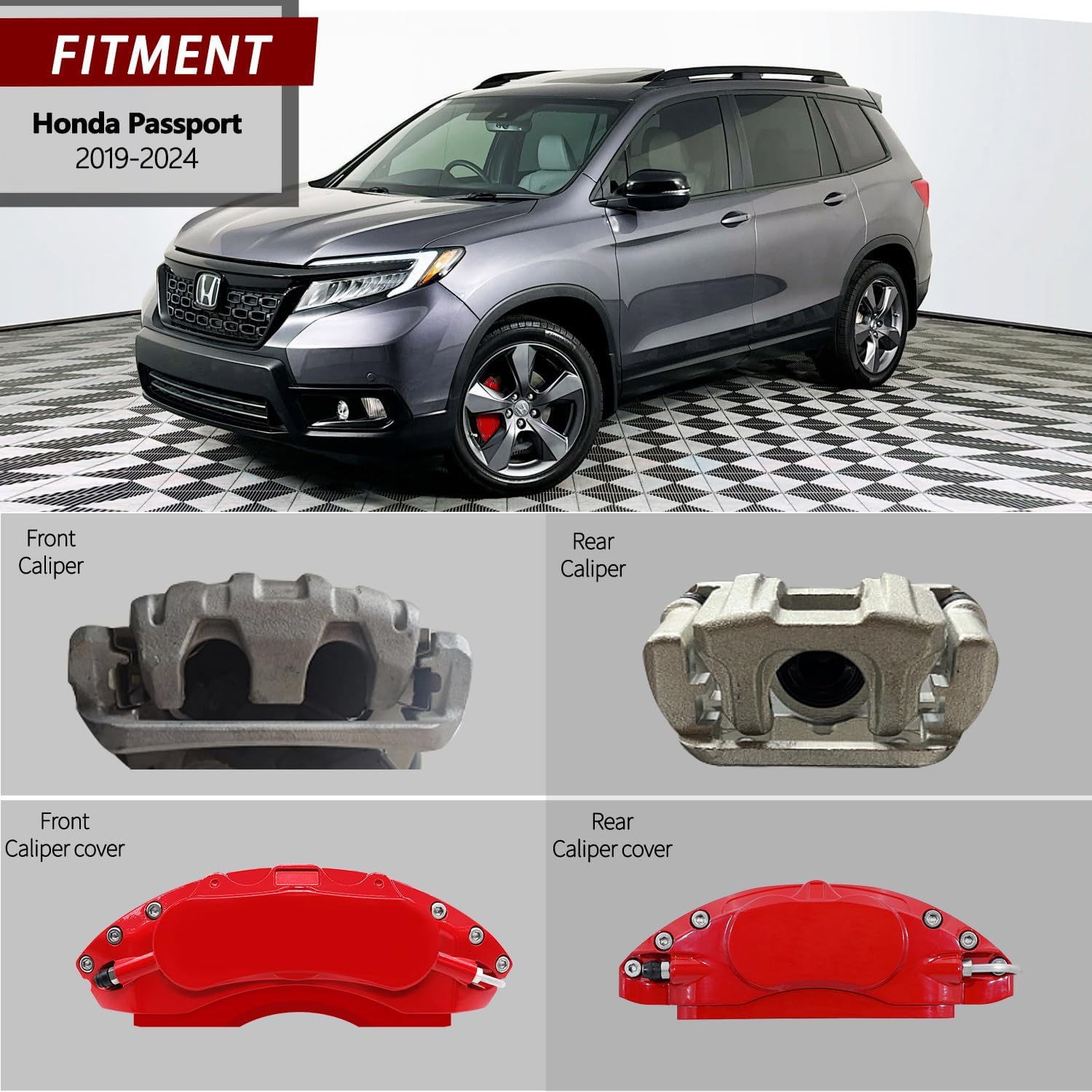 AOOA Caliper Covers Red Aluminum Brake Caliper Covers Fit for Honda Passport 2019-2024&2014-2017 Honda Odyssey（front and rear）