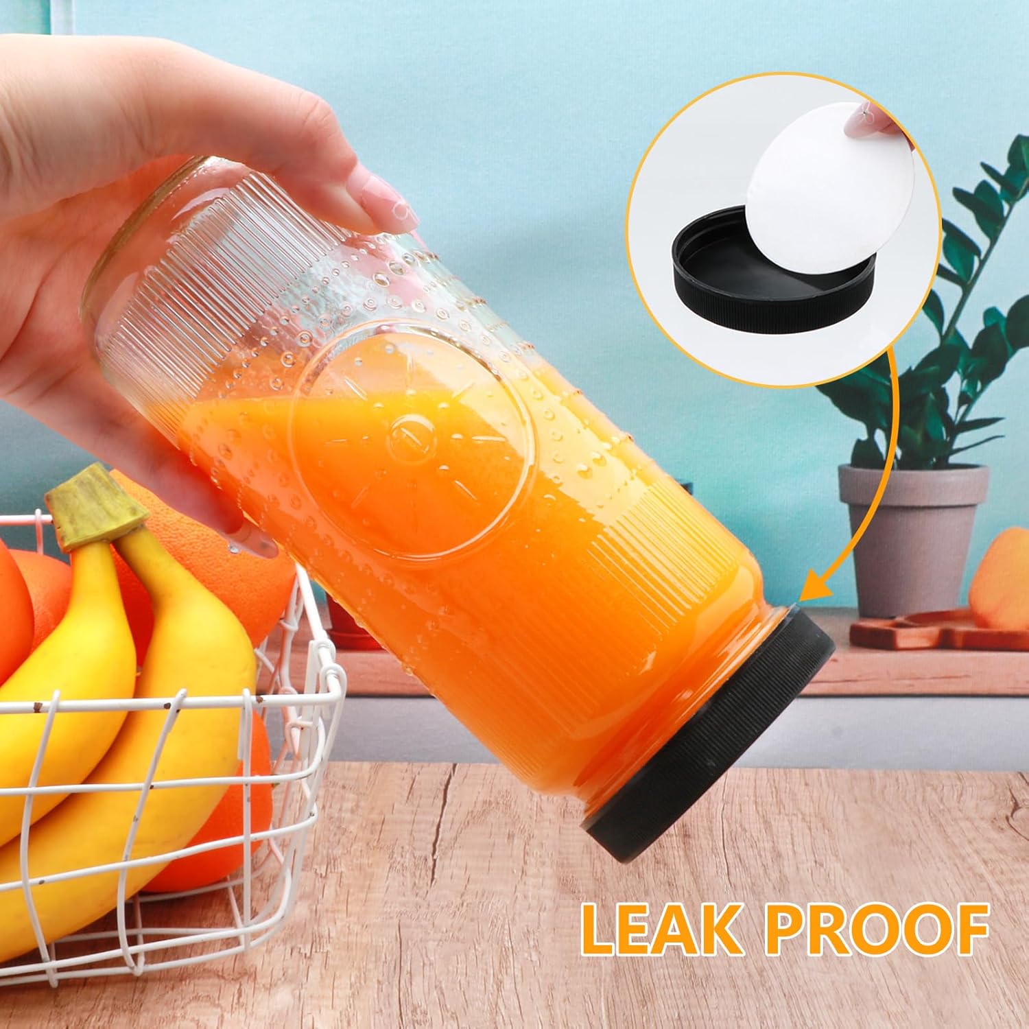 Encheng 12 Pack 16oz Glass Juice Bottles,Reusable Juicing Bottles with Lids and Straws,Embossed Juice Containers Kombucha Bottle Smoothies Jars for Water, Iced Coffee,Party,Travel - Image 3