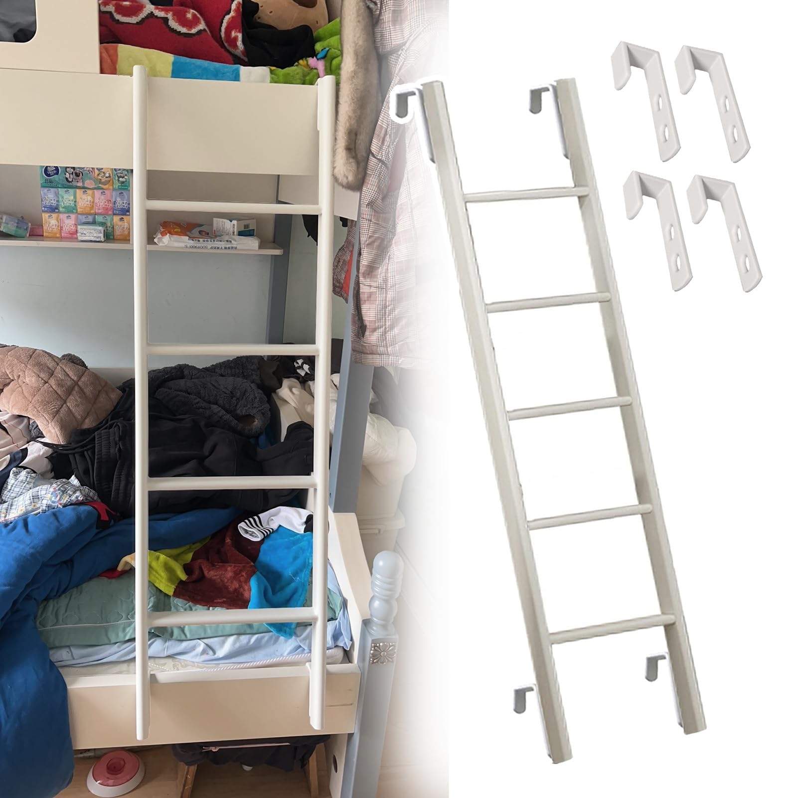 BYFSRUS 150cm Bunk Bed Ladder for RV & Loft Short Replacement Climbing Step with Hooks White Ladder for Dorm Home & CamperDurable & SpaceSaving Design