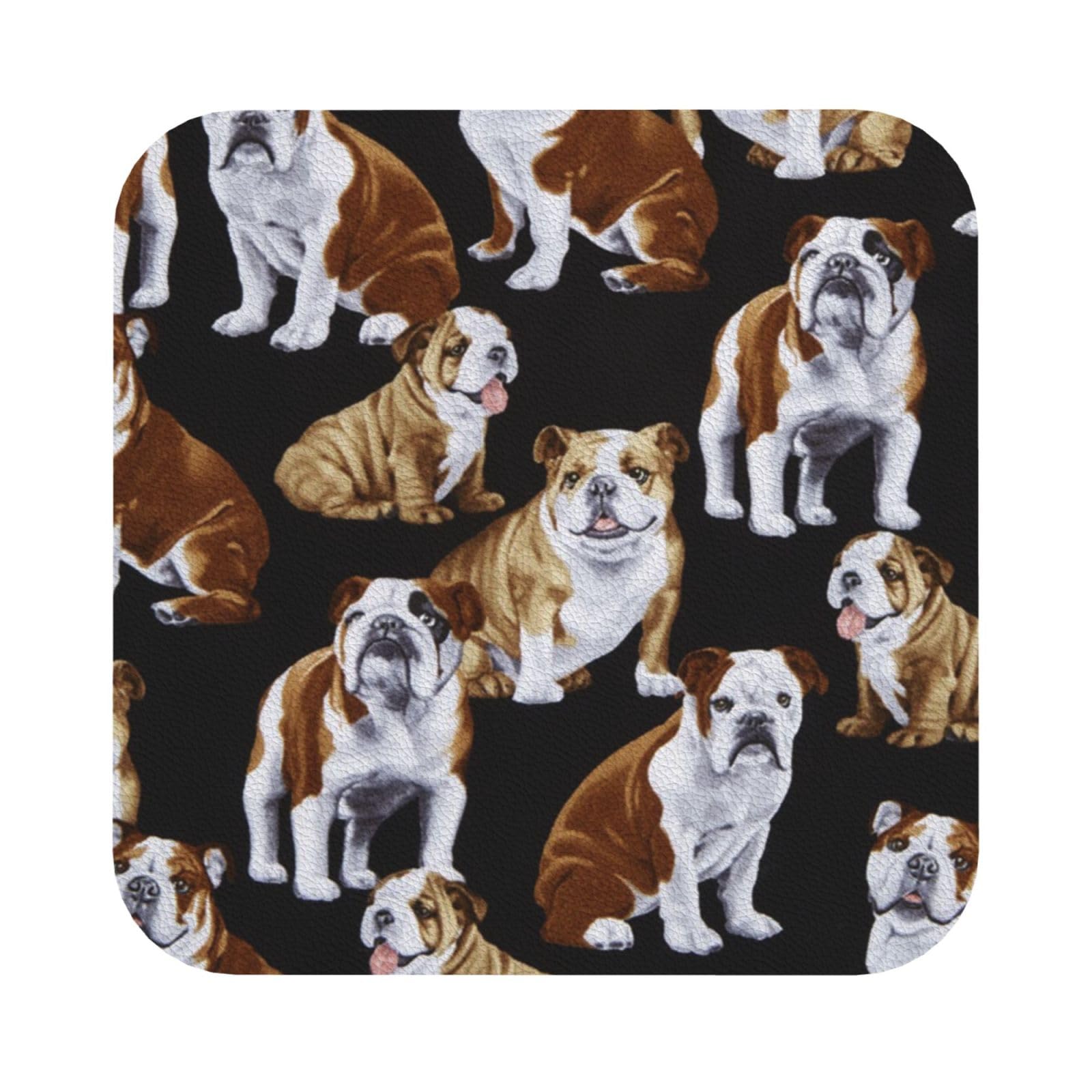English Bulldogs PU Leather Coasters Set of 6 Square Drink Coasters