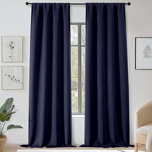 Miniatura 208 de OWENIE Sally Ever Green Cortinas Opacas para Dormitorio Sala de Estar 63 Pulgadas de Largo Juego de 2 Paneles, Aislamiento Térmico Ahorro de Energía