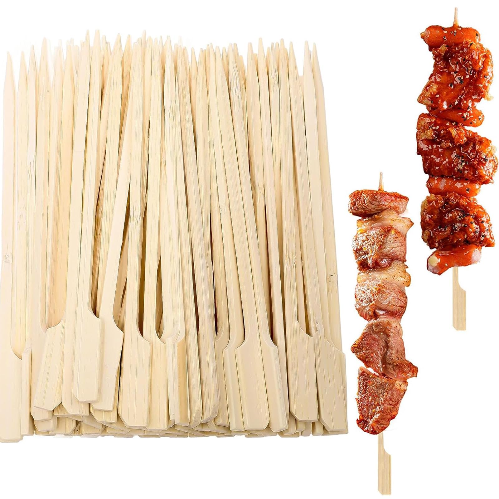 300 Pieces Bamboo Paddle Skewers 15CM, Flat Burgers Sticks Kids Wooden Fruits Picks Cocktail Sticks Barbecue Kebabs Skewers for Buffets Party Fountain Fondue