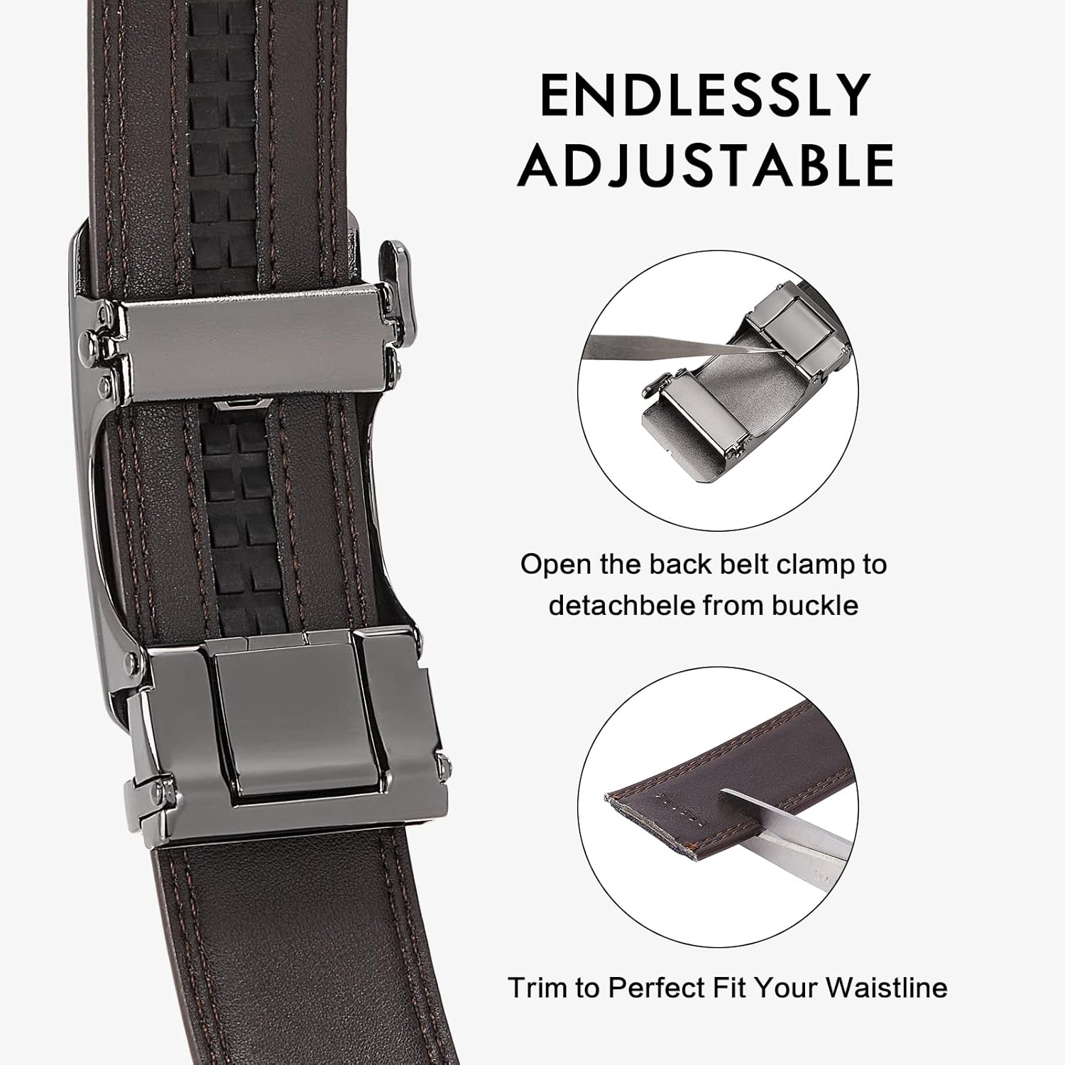 BOSTANTEN Mens Belt Leather Ratchet Belt For Men Dress and Casual with Adjustable Buckle, Trim to Fit - Image 2