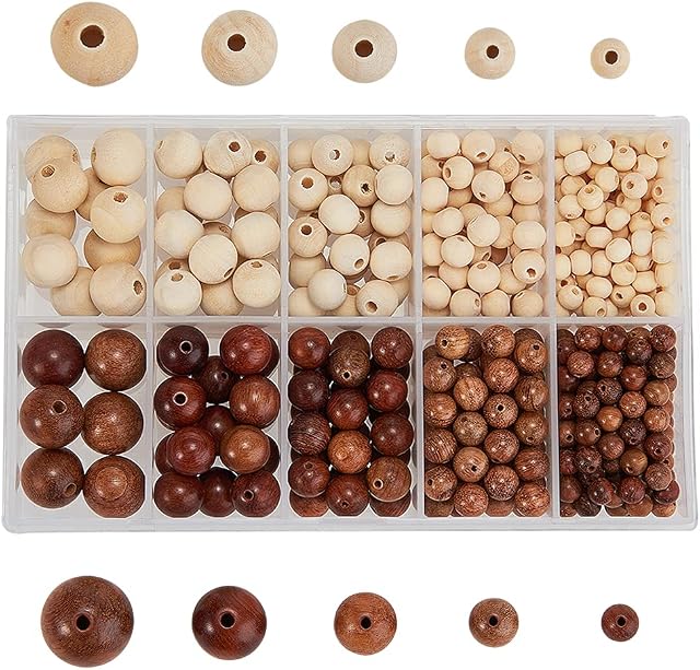 DanLingJewelry 448 pcs Natural Round Wood Beads Waxed Wooden Loose Spacer Beads for DIY Craft Jewelry Making