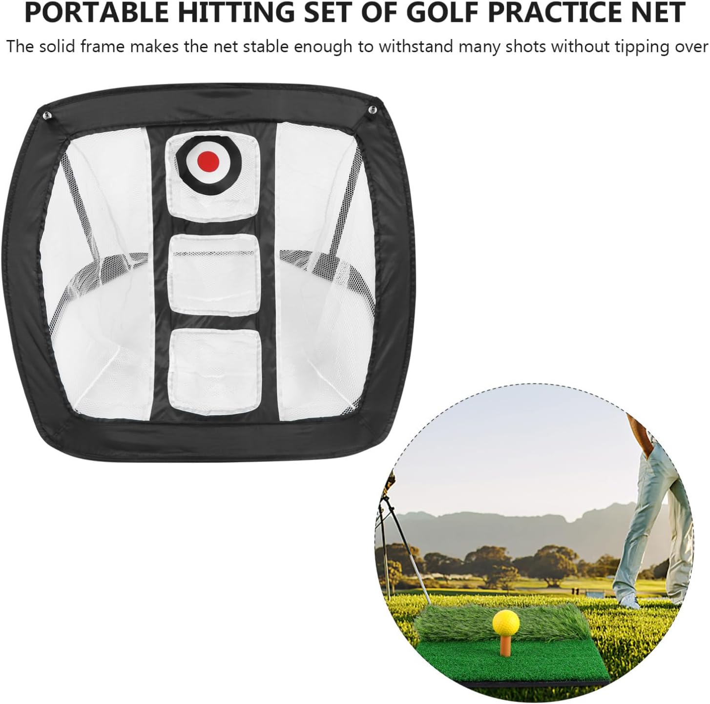 KOMBIUDA 1set Nylon Golf Practice Nets Portable Chipping Mat Includes Mini Hitting Pad Tee and Pu for Indoor and Outdoor Training