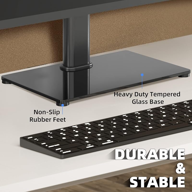 Suport universal pentru televizor XINLEI, reglabil pe înălțime, cu înclinare, pentru ecrane plate și curbate de 17-43 inchi, 40 kg, bază din sticlă securizată, VESA 200x200, TS103