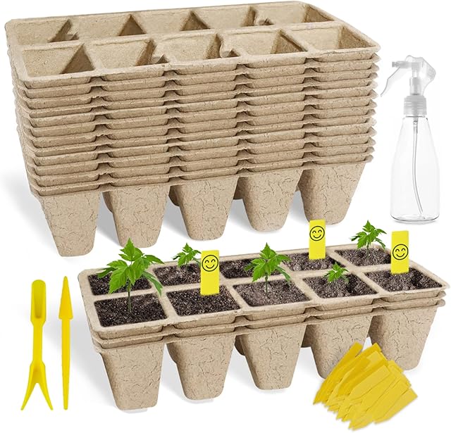 100 Cells Seed Starter Trays,10 Pack Seedling Pots and Trays Biodegradable,Seedling Pots Indoor Outdoor,Planting Trays for Seedlings,Seed Starter Tray Kit for Vegetable,Fruit,Gardens,and Greenhouse