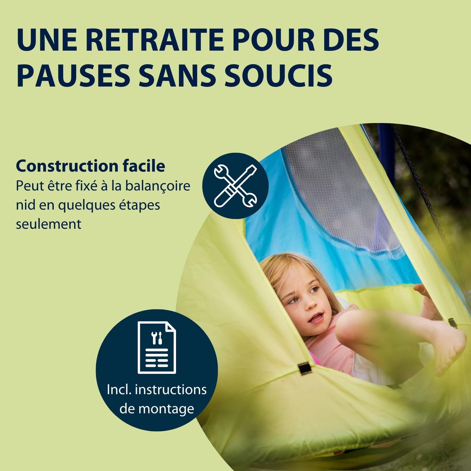 HUDORA Toile de Tente Cosy Castle - Housse de Tente pour balançoire nid HUDORA 90 & 110/120 en Bleu/Lemon - Tente de balançoire en Polyester pour l'intérieur & l'extérieur