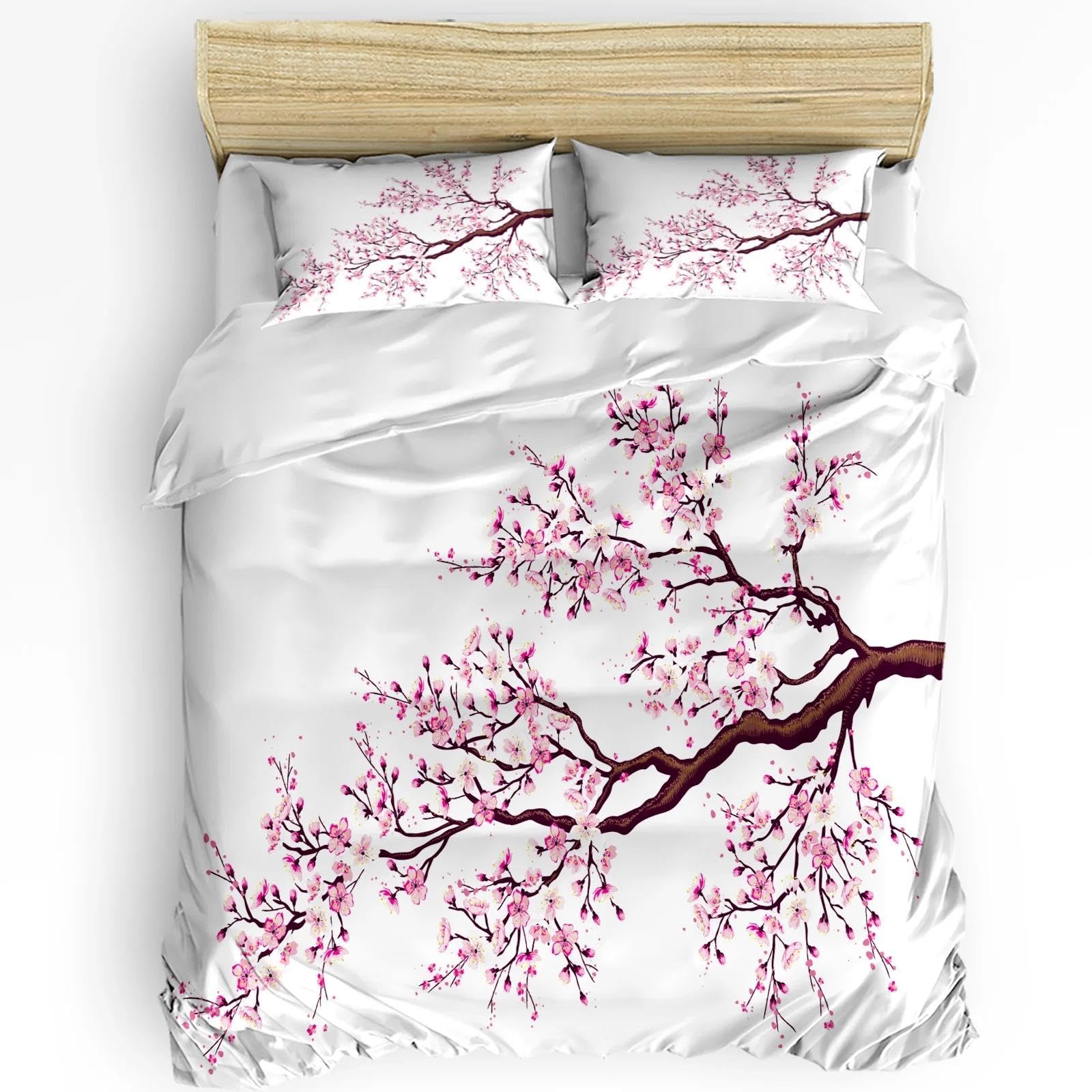 Parure de lit double originale fleurs de cerisier, idée cadeau parfaite pour refaire sa chambre