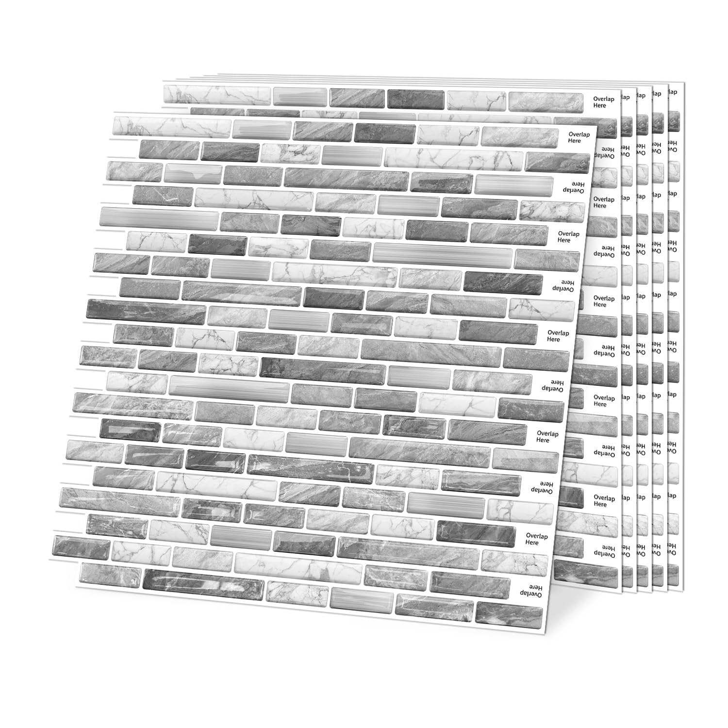 Alwayspon 30.5×30.5cm×10Sheet Grey White Marble Subway 3D Self Adhesive Wall Tile Sticker, Peel and Stick Adhesive Waterproof Splashback Stick on Tile Decals for Kitchen Bathroom Wall