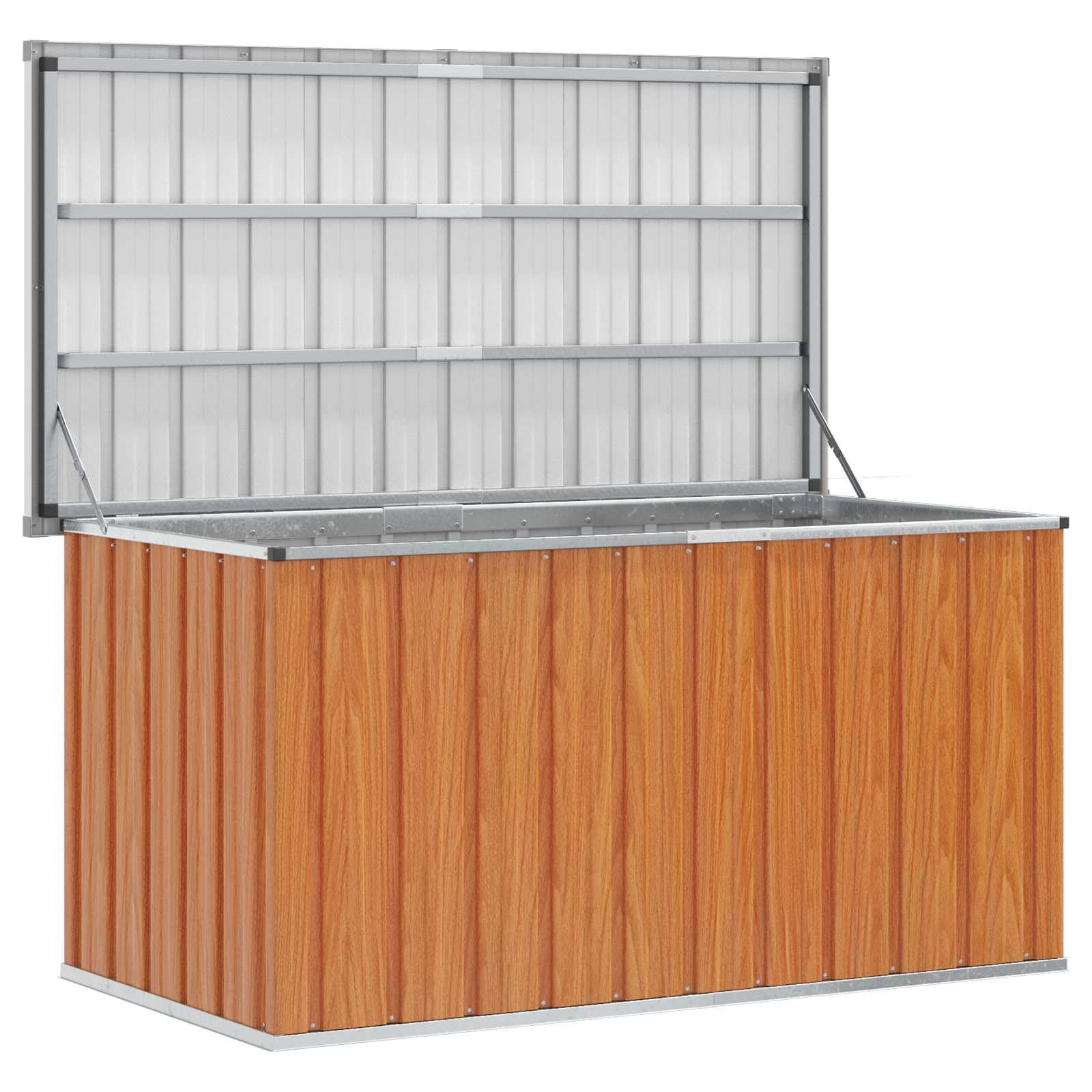 Scatola portaoggetti in legno per esterni, in acciaio zincato, 129 x 67 x 65 cm, resistente alle intemperie, con coperchio ribaltabile, versatile per giardino, balcone, terrazza e come