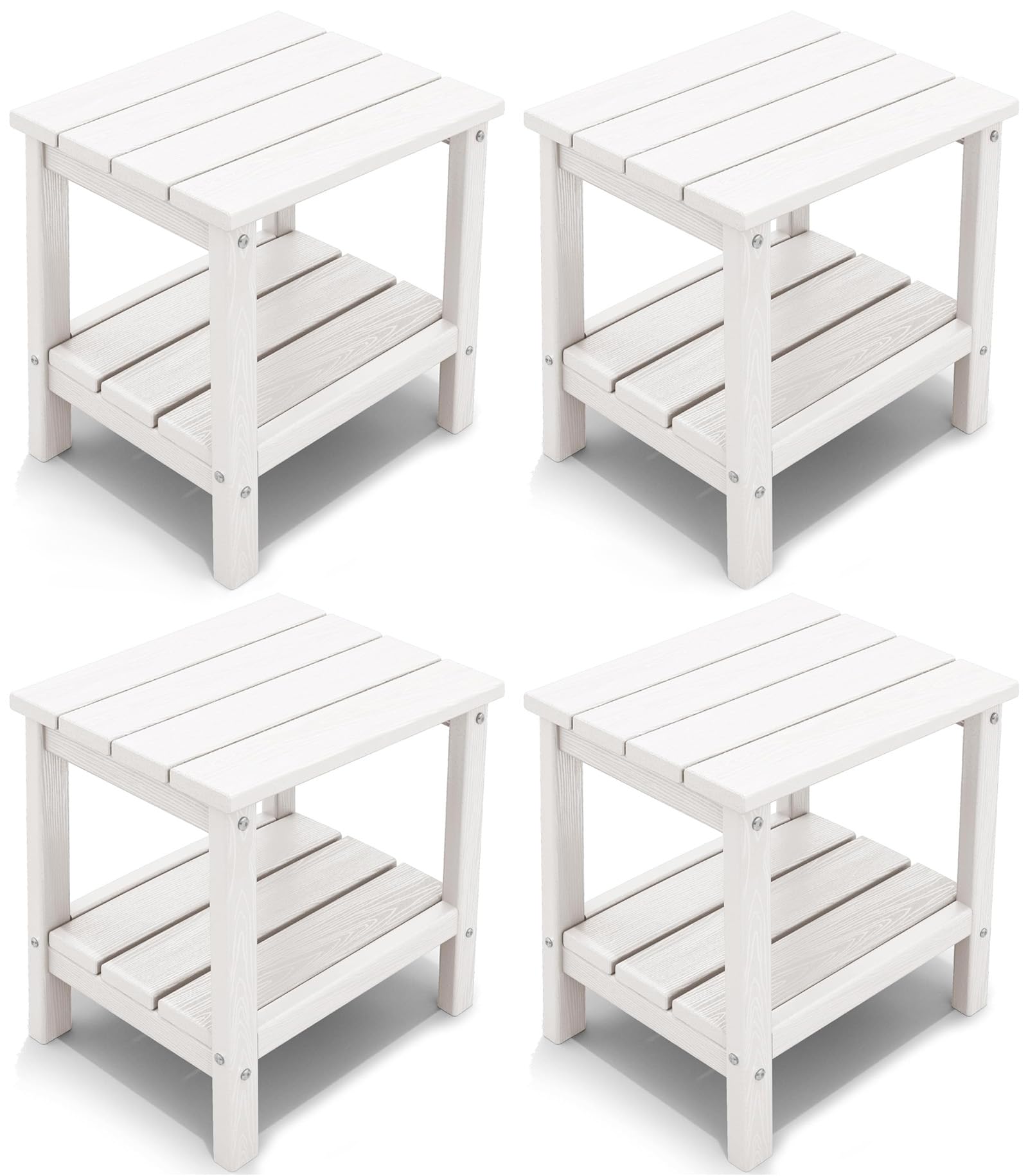 KINGYES Outdoor Side Table Set of 4, Double Layer Adirondack End Table- White