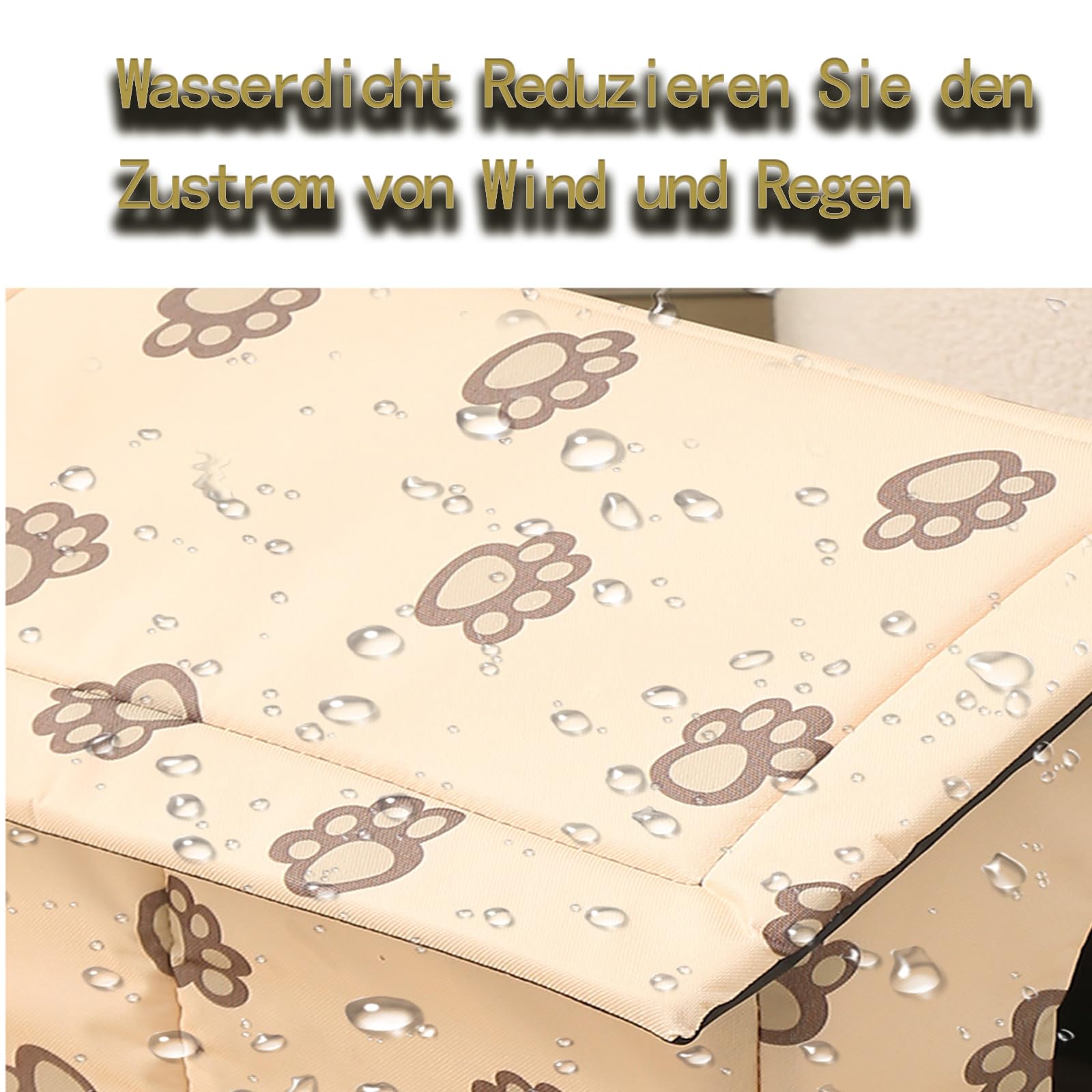 Casetta per Gatti da Esterno Impermeabile, Cuccia Gatto Inverno con Tenda Trasparente Rimovibile (Beige, S)