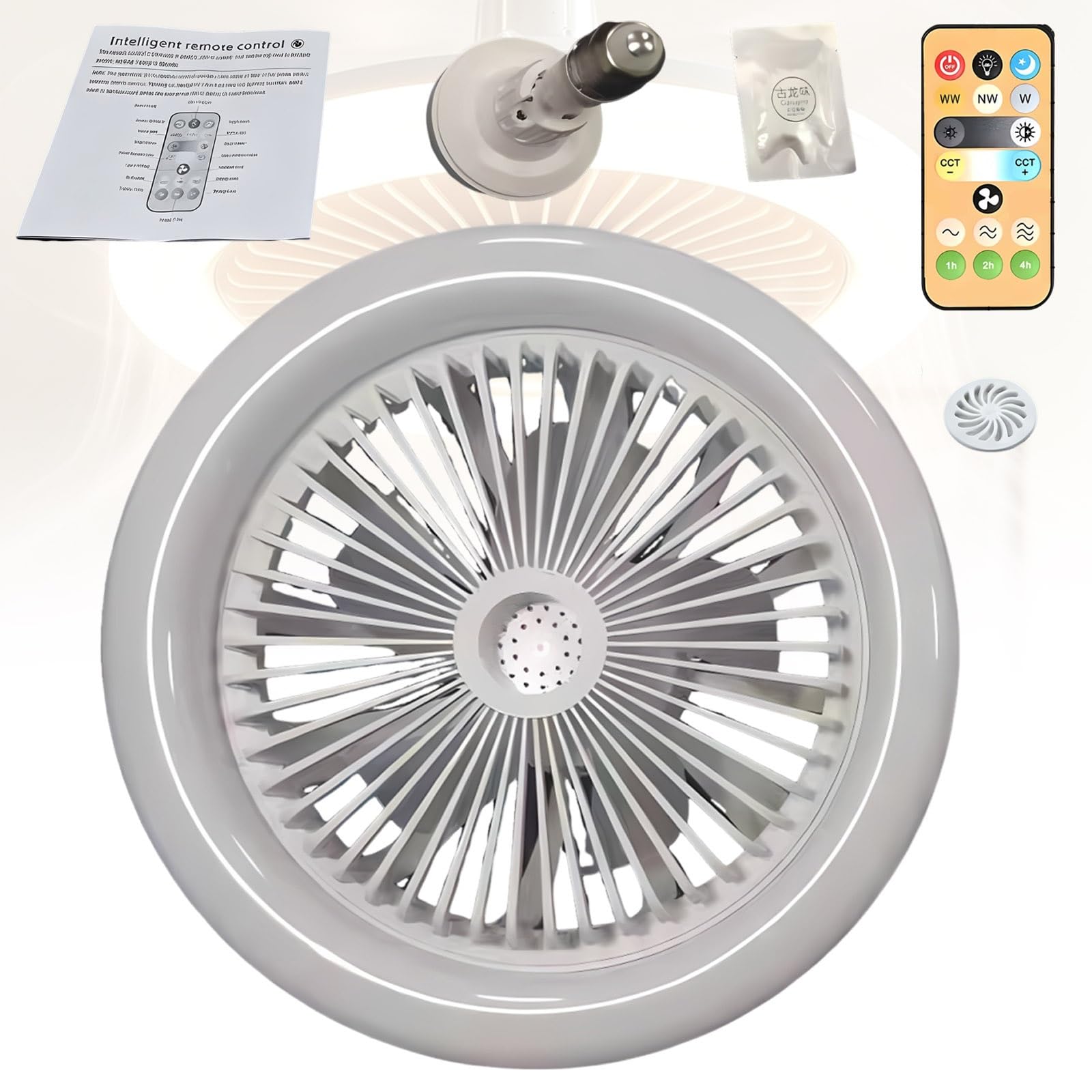 VEXYTRRON Adjustable Socket Fan Light, E27 Ceiling Fan with Remote