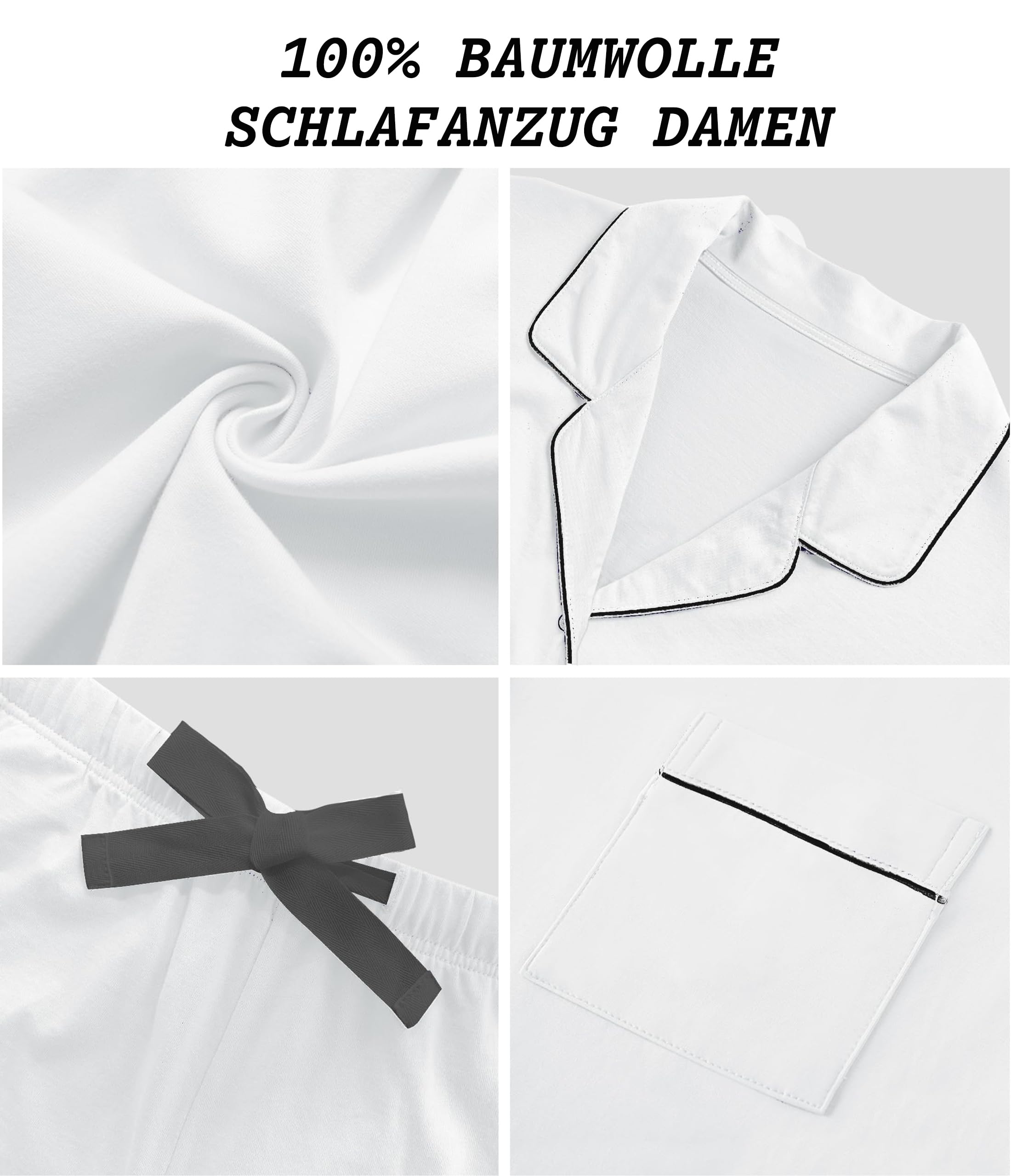 COLORFULLEAF Pyjama 100 % coton pour femme avec boutonnière - Ensemble pyjama deux pièces à manches courtes - Pantalon long pour la maison