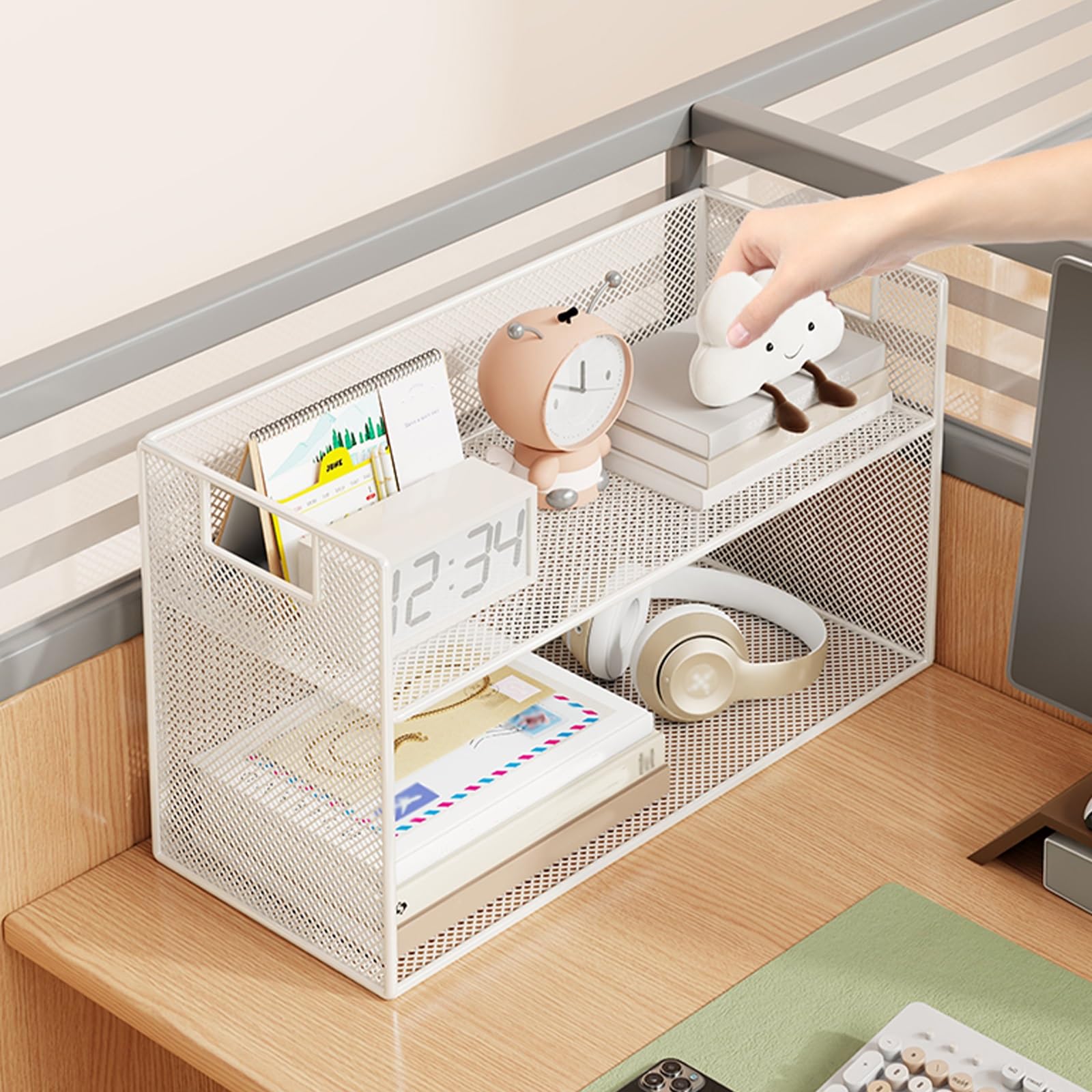 Organizador de Escritorio, Malla Organizador Estacionario, Escritorio Multifuncional de Almacenamiento, para Suministros de Oficina en el Hogar(White,40 * 25cm/15.7 * 9.8in)