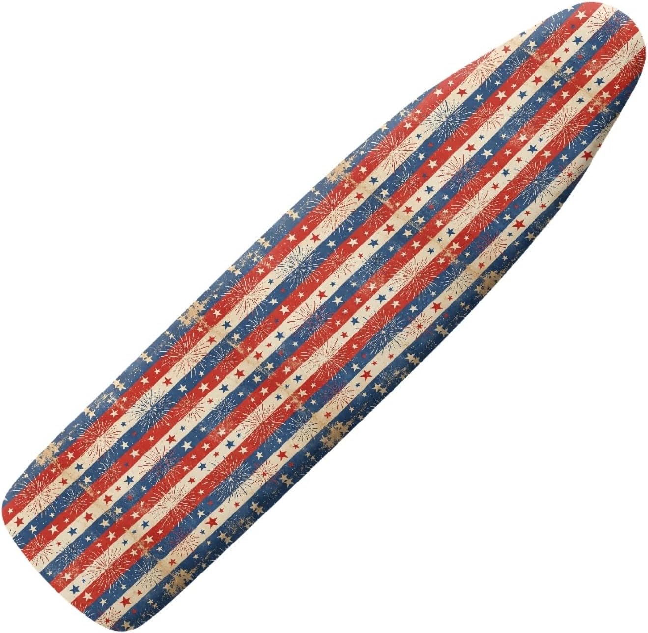 4th of July Ironing Board Cover, 16"x55" Standard Ironing Board Cover with Elastic Edge and Hook and Loop Fasteners, Scorch & Stain Resistant, Polyester Home Ironing Board Covers, Sky Fireworks