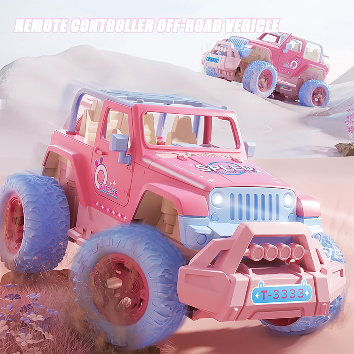 1:18 Scale Pink Remote Control Car, 2.4Ghz Off Road RC Truck with LED Lights, All Terrain Toy Car for Teens Toys Birthday Xmas