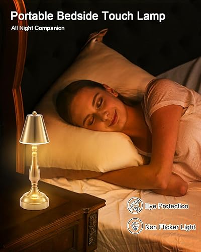 Miniatura 4 de UMEXUS Pequeña lámpara de mesa LED inalámbrica, funciona con pilas, lámpara recargable para cena de restaurante, luz táctil regulable de 3 vías, luz