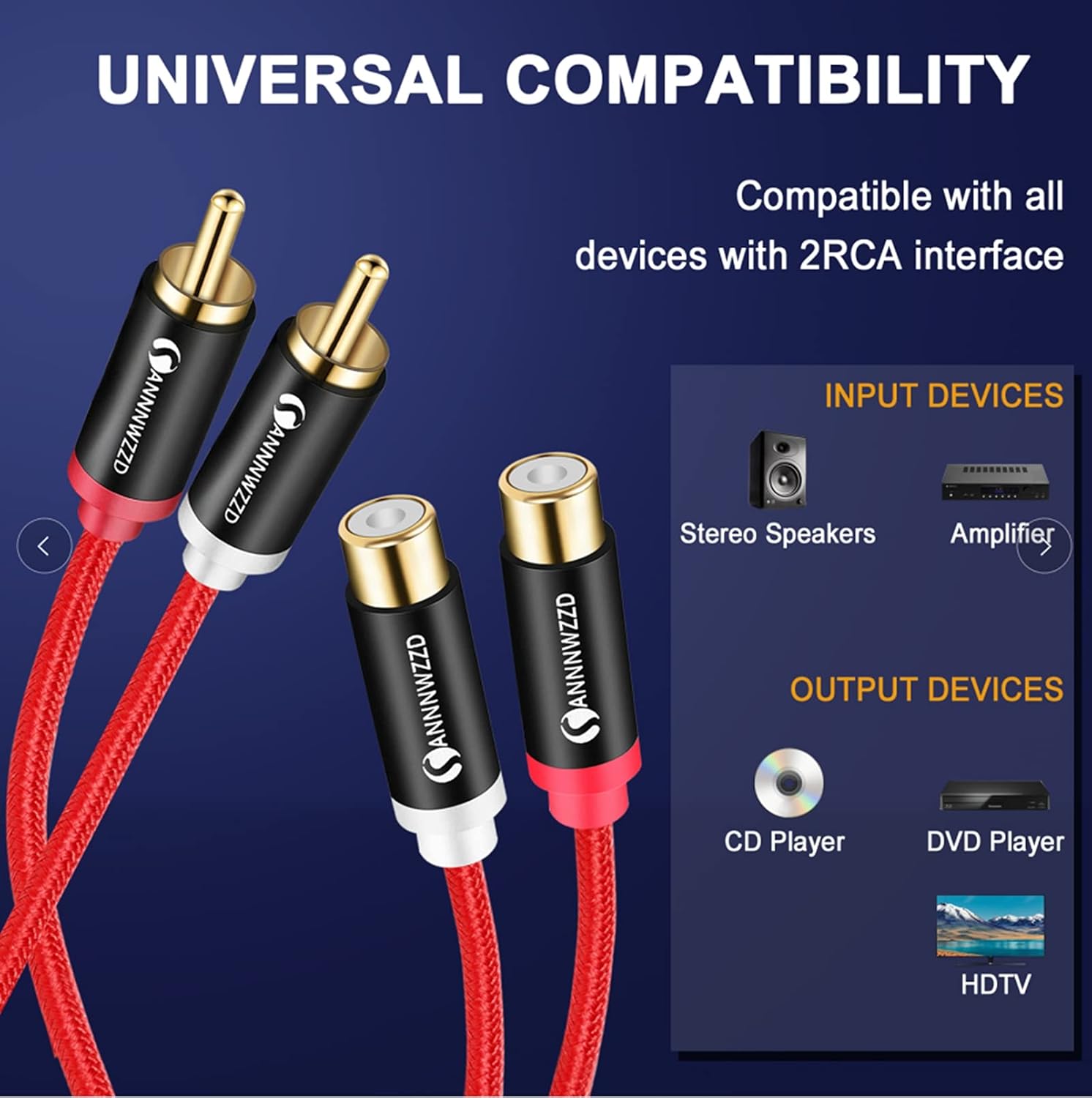 ANNNWZZD RCA Cable,2 RCA Male to 2 RCA Female Stereo Audio Extension Cable (10FT/3M) : Electronics