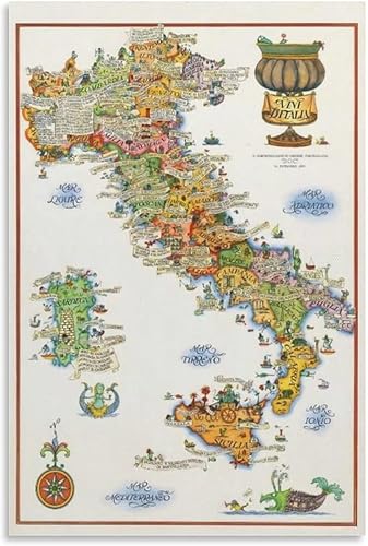 Pósteres de regalo de vino de Italia con mapa de vino vintage imprimibles, pósteres artísticos e imágenes artísticas de pared, impresiones modernas