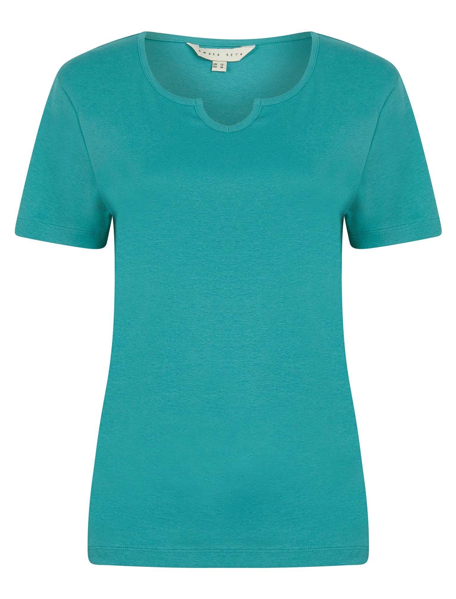 AMARA REYA Women's 'Calandra' Plain Cotton Notch Neck T-Shirt Top