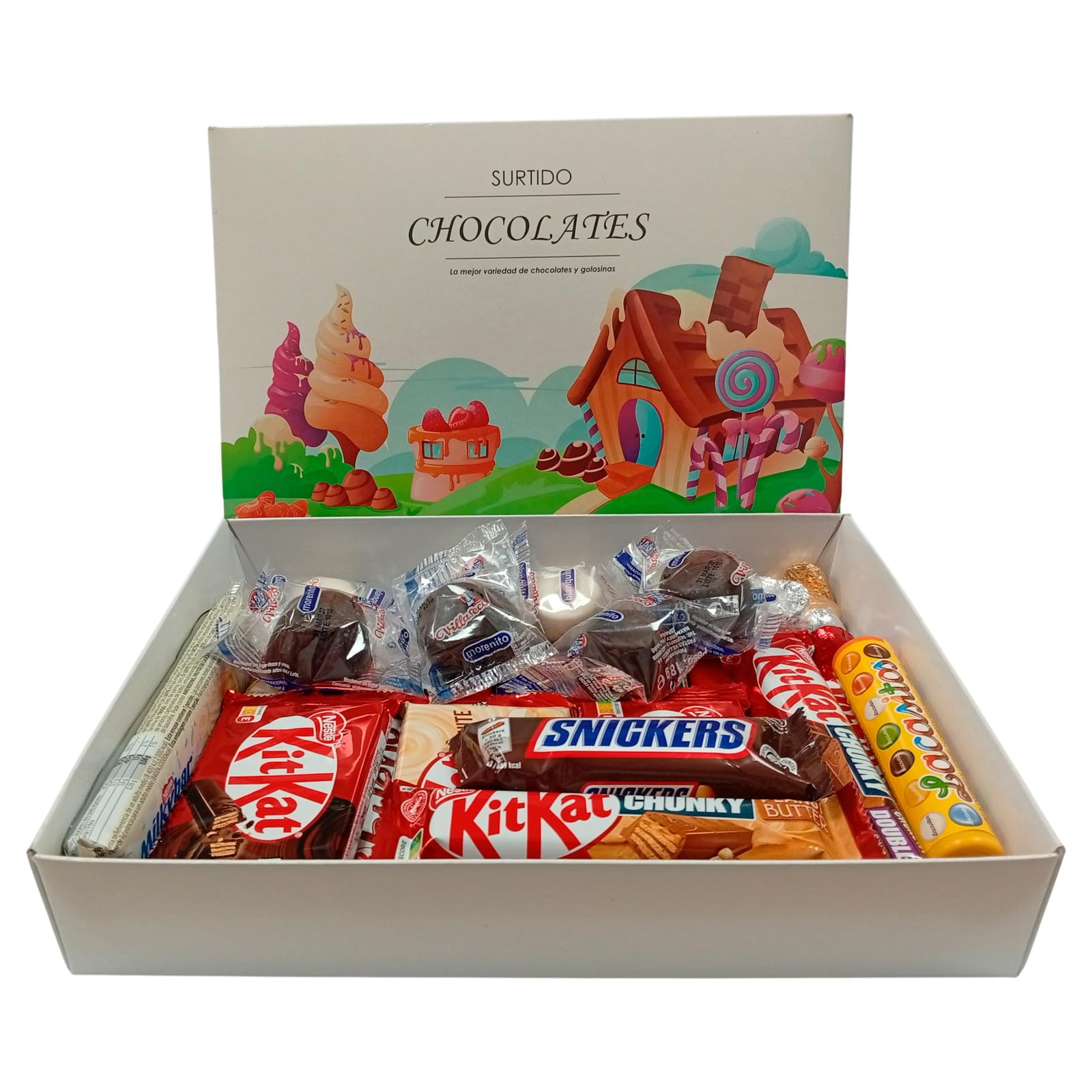 Deliex delicias de Extremadura. Surtido de chocolates para regalo. Cestas de chocolates para regalar. Regalo original para mujer y hombre amantes de lo dulce. (SURTIDO 1)