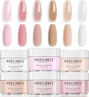 Modelones Acrylic Powder, 6 Colors Transparent Jelly Nude Nail Powder Milky White Pink Nude for Nail Art 3D Nail Carving French Nail Extension, Gifts for Women
