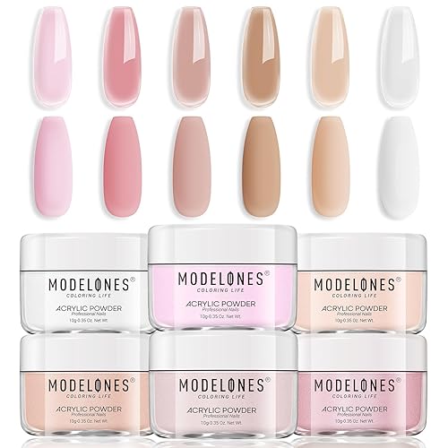 Modelones Polvo acrílico, 6 colores, polvo acrílico para uñas, transparente, pastel, rosa, nude, rojo, marrón, polvo acrílico para uñas de Pascua,