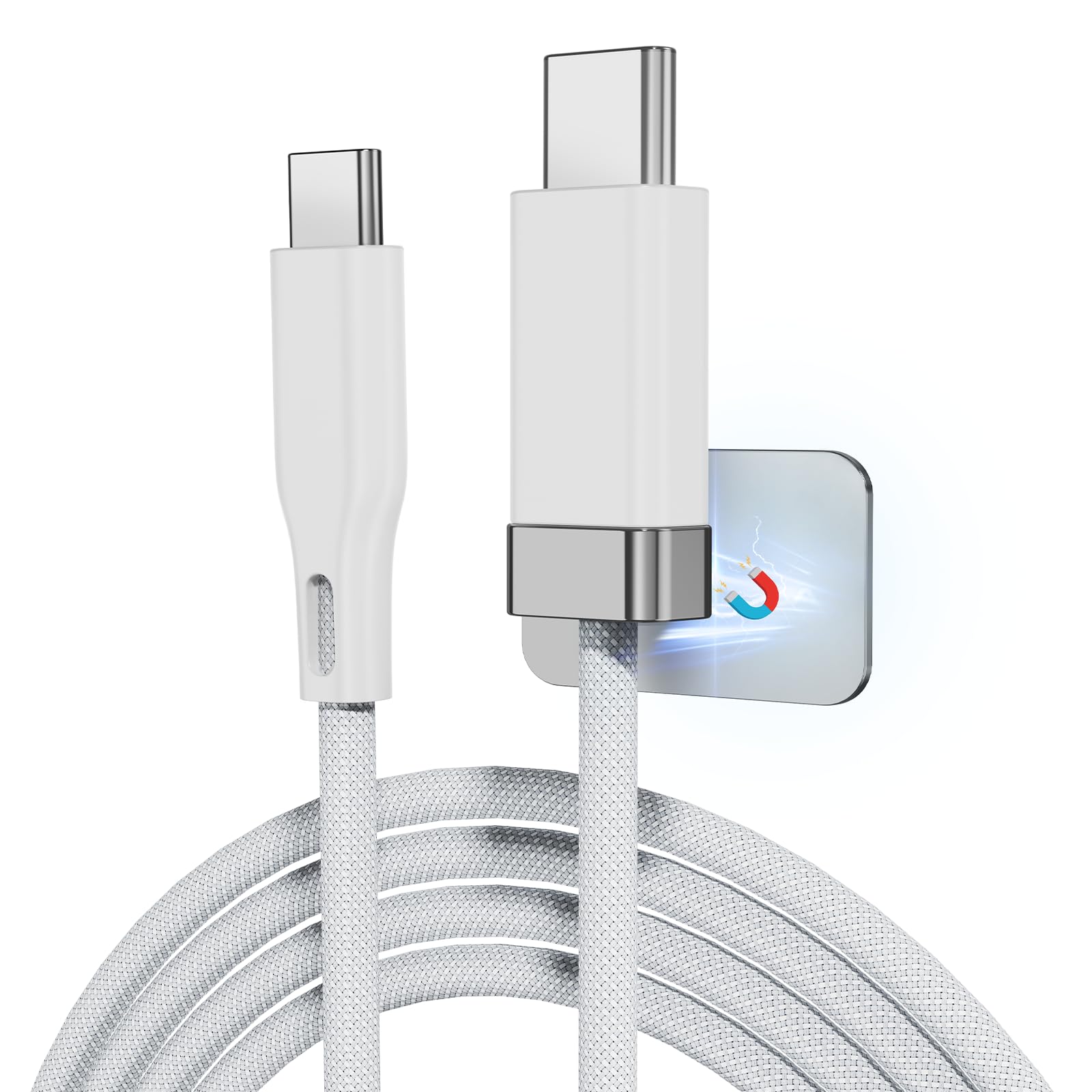 Magtame 5FT/1.5M USB C zu USB C Kabel mit magnetischem Kabelhalter, Staykable 60W Schnellladen und Daten Sync Typ C Ladegerät Kabel, Braid und Easy Snap on für i-Phone 16 Pro Max 15 Plus S24/23