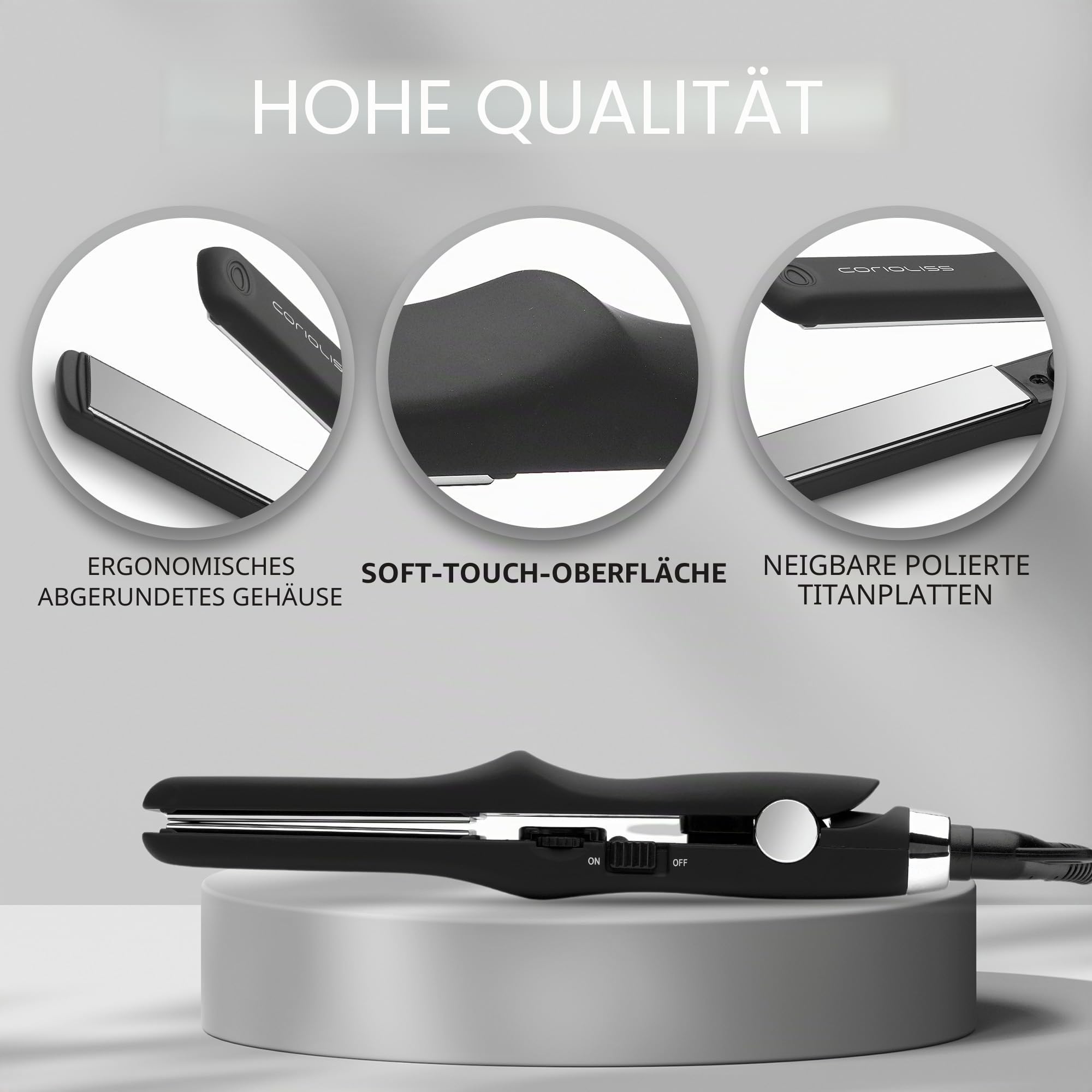 CORIOLISS C-TRIP | Haarglätter für Frauen | Titanium Glätteisen für feines Haar | Professionelles Glätteisen mit Temperaturkontrolle | Mini-Platten (Black)
