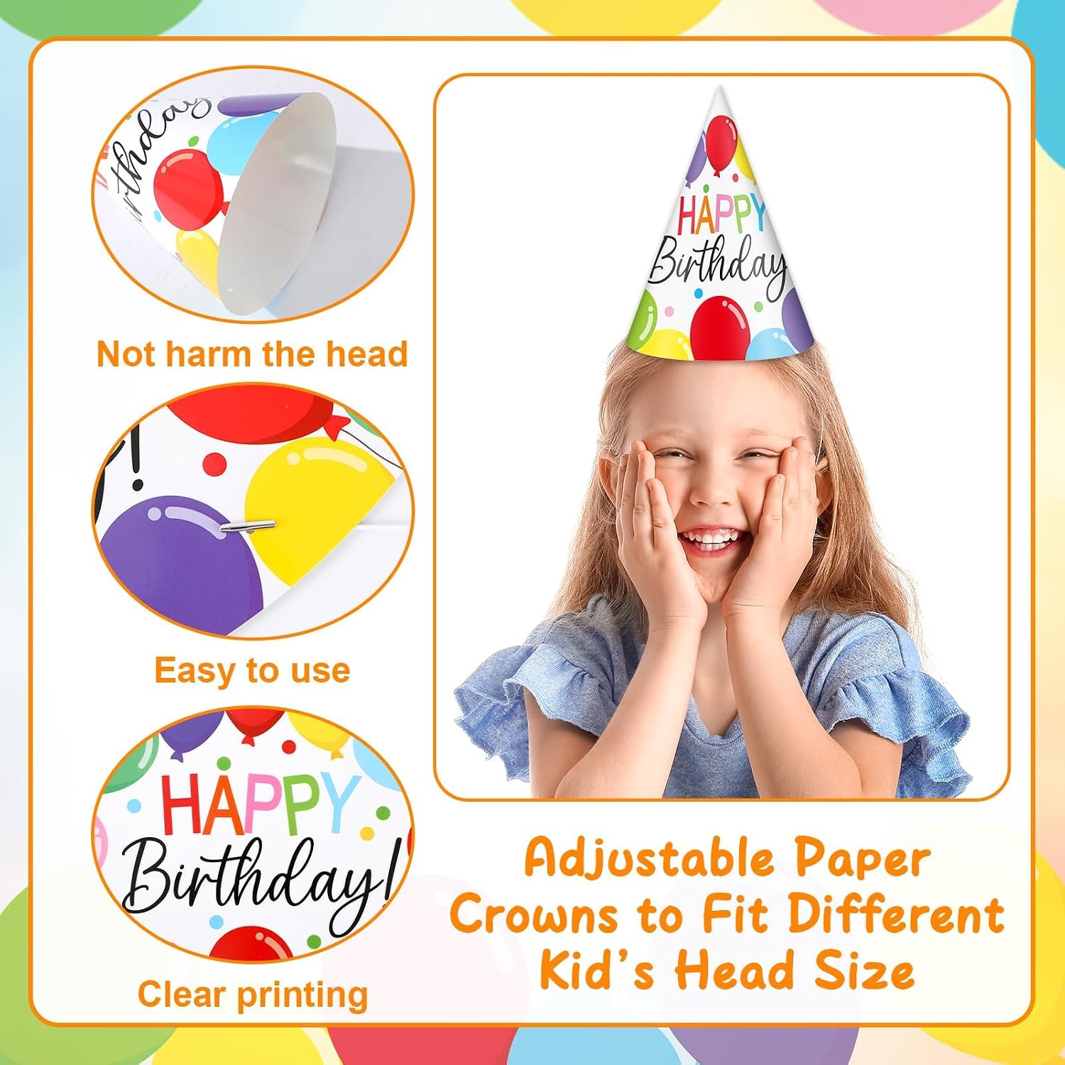 32 Pcs Colorful Birthday Party Hats for Kids Toddlers Multicolor Happy Birthday Classic Balloon Pattens Cone Hats Craft Adults Party Paper Caps for Home Classroom Celebration Parties Supplies Favors